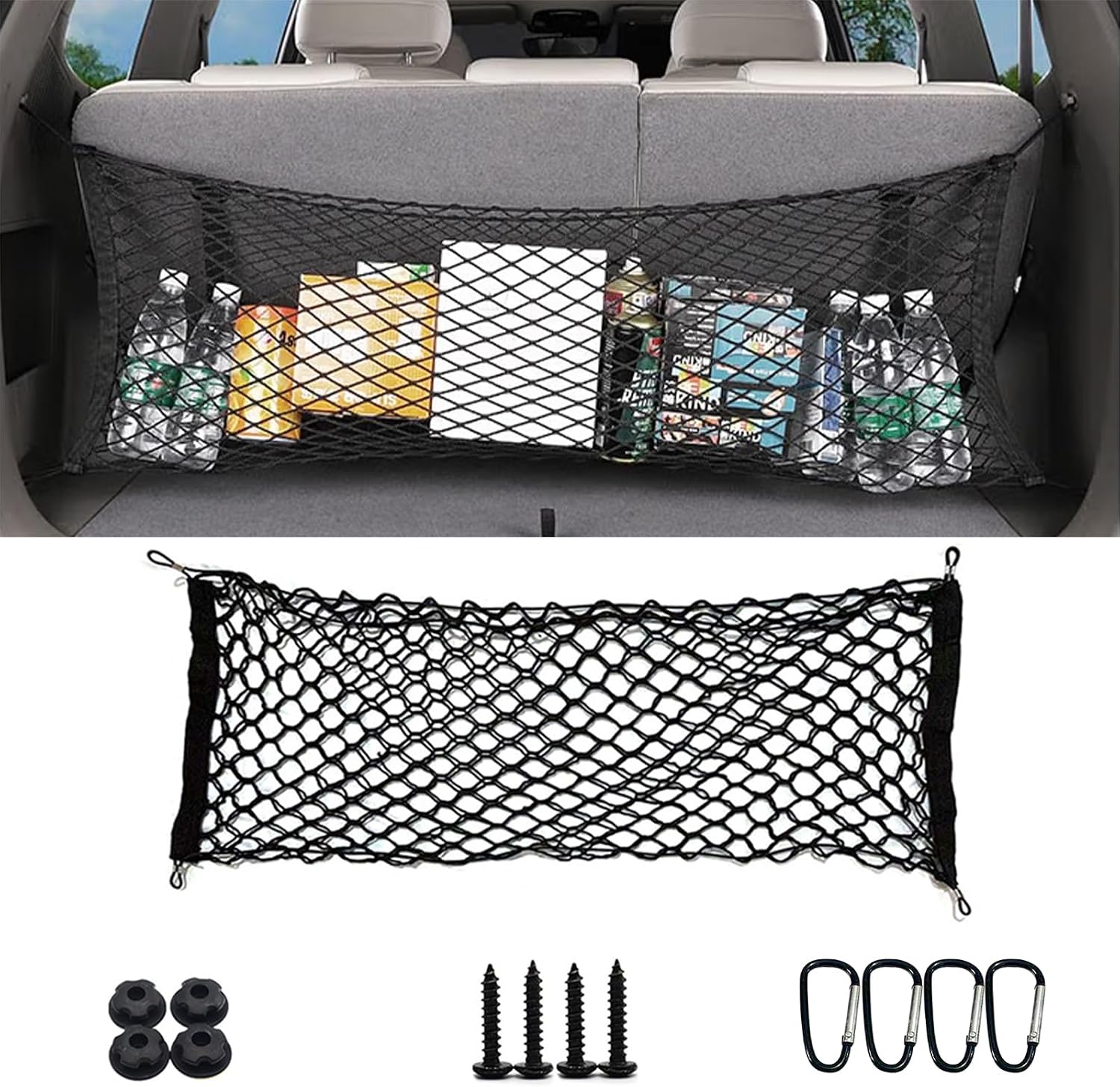 Truck Bed Extender,Trunk Organizer Cargo Net,Universal Elastic Mesh Net Trunk Bag Interior Accessories Storage Double-Layer with Hooks(35.4x15.7inch)