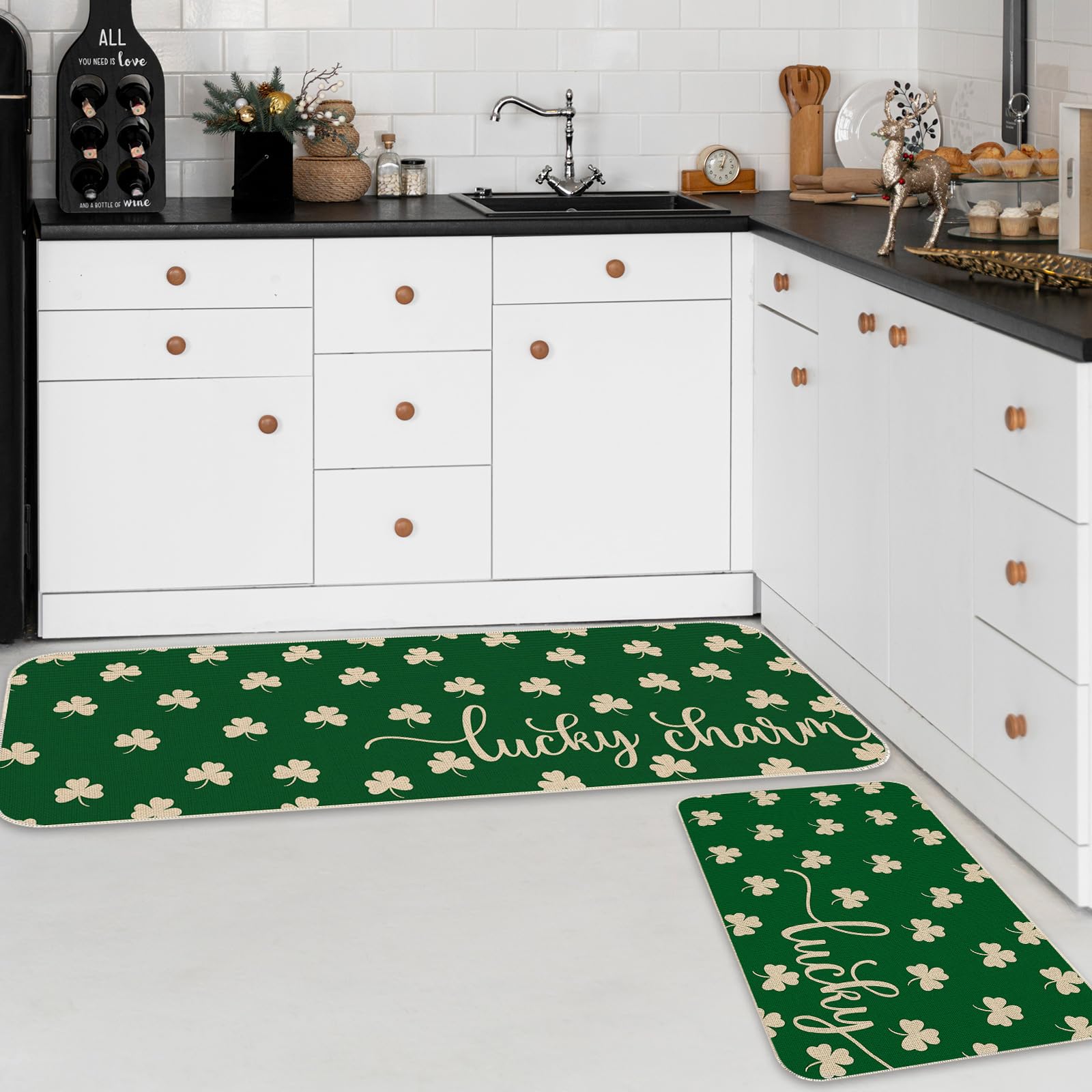 Tapis Cuisine Saint-Patrick Baccessor - Lot 2 Tailles Trèfles Verts Antidérapants