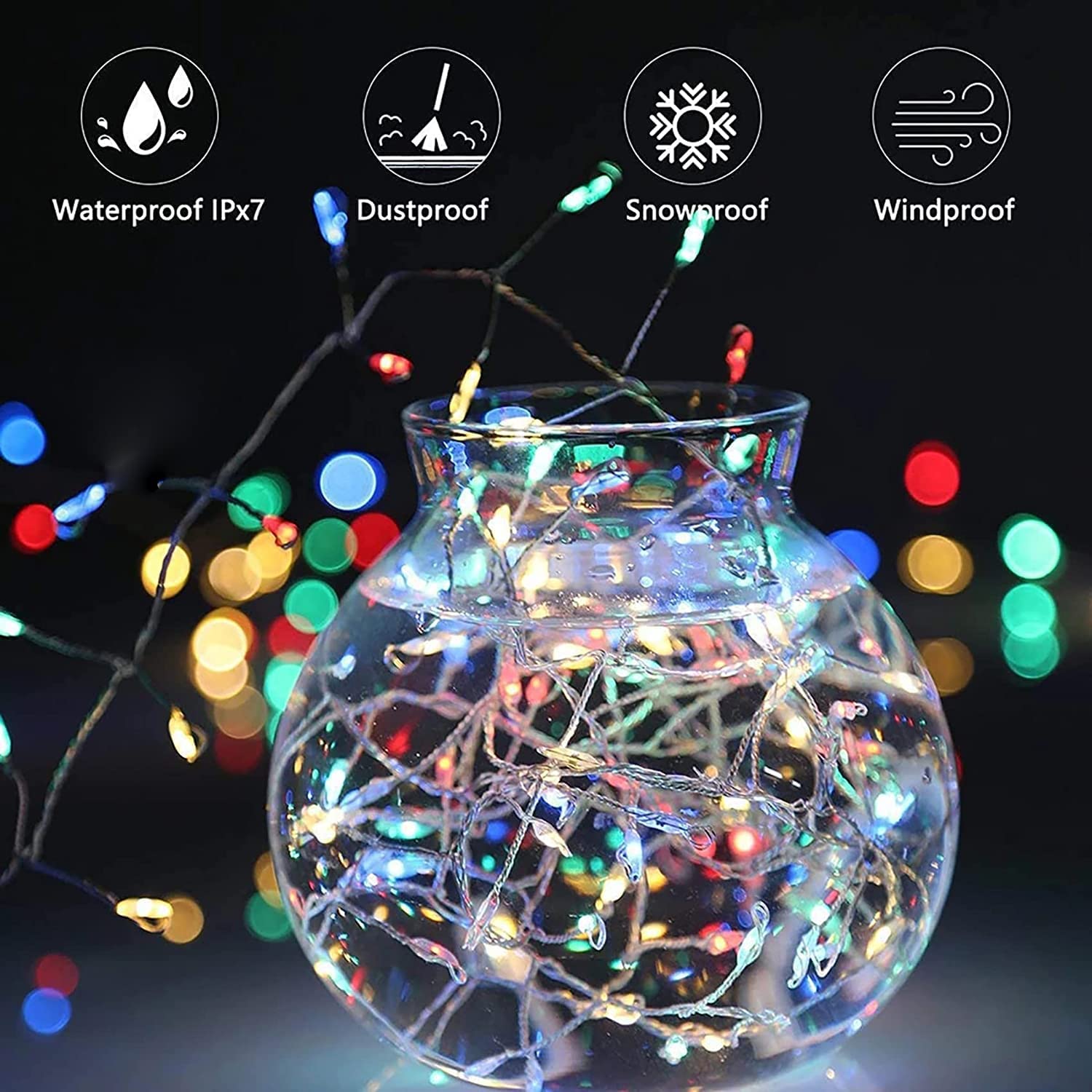Catena luminosa solare per esterni, impermeabile, filo di rame, luci a energia solare, con timer, telecomando, per fai da te, balcone, Natale, matrimonio, feste, decorazione (multipla, 18 m,