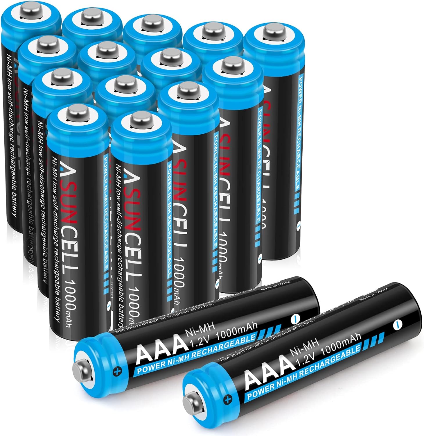 AAA Batteries Rechargeable 16 Pack, ASUNCELL 1.2V 1000mAh High Capacity NiMH Battery low self