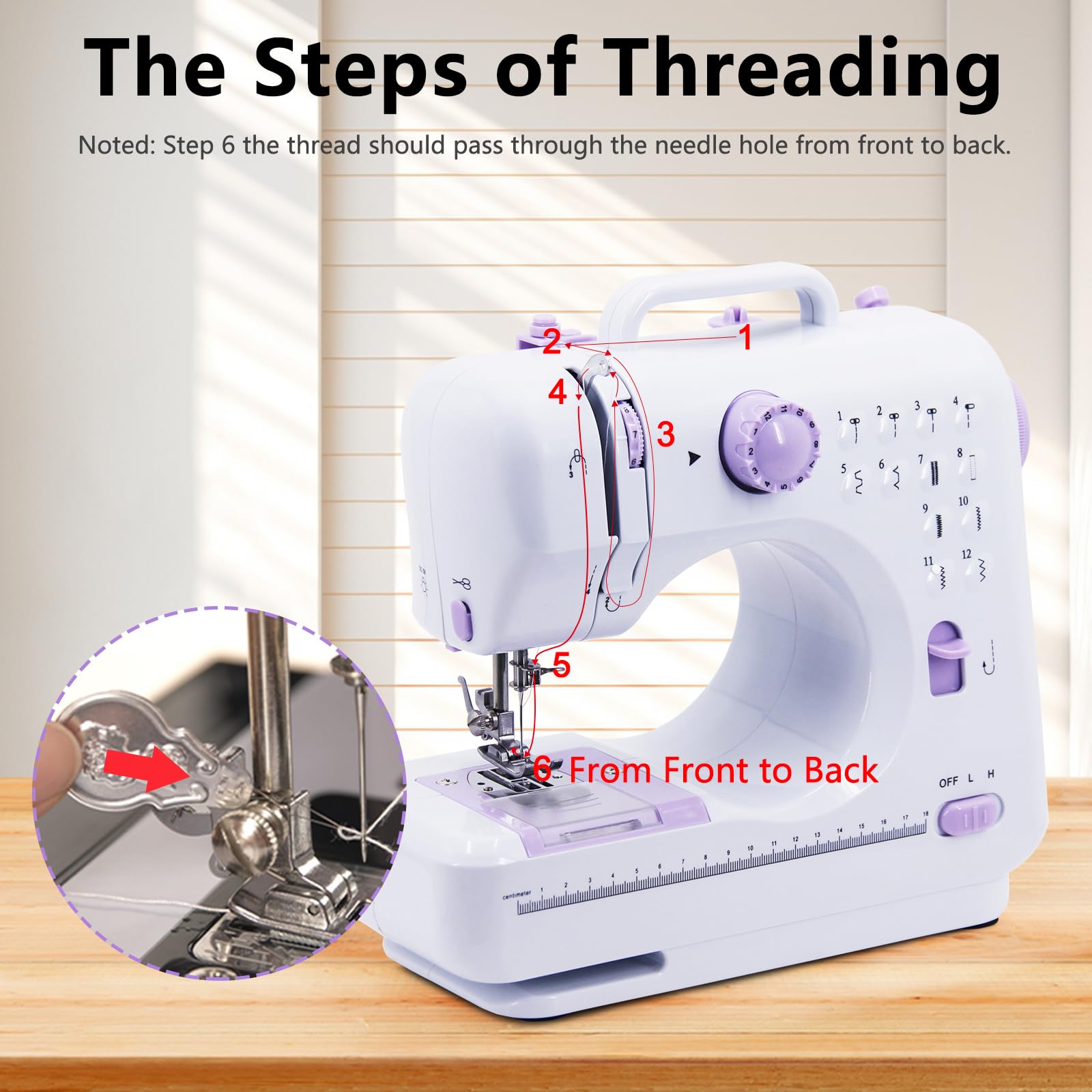 Nähmaschine für Anfänger, Elektrische Nähmaschine Kleine, 12 Stichprogrammen Handnähmaschine Mini Sewing Machine,Tragbare Nähmaschinen mit LED-Licht, Fußpedal & Nähset