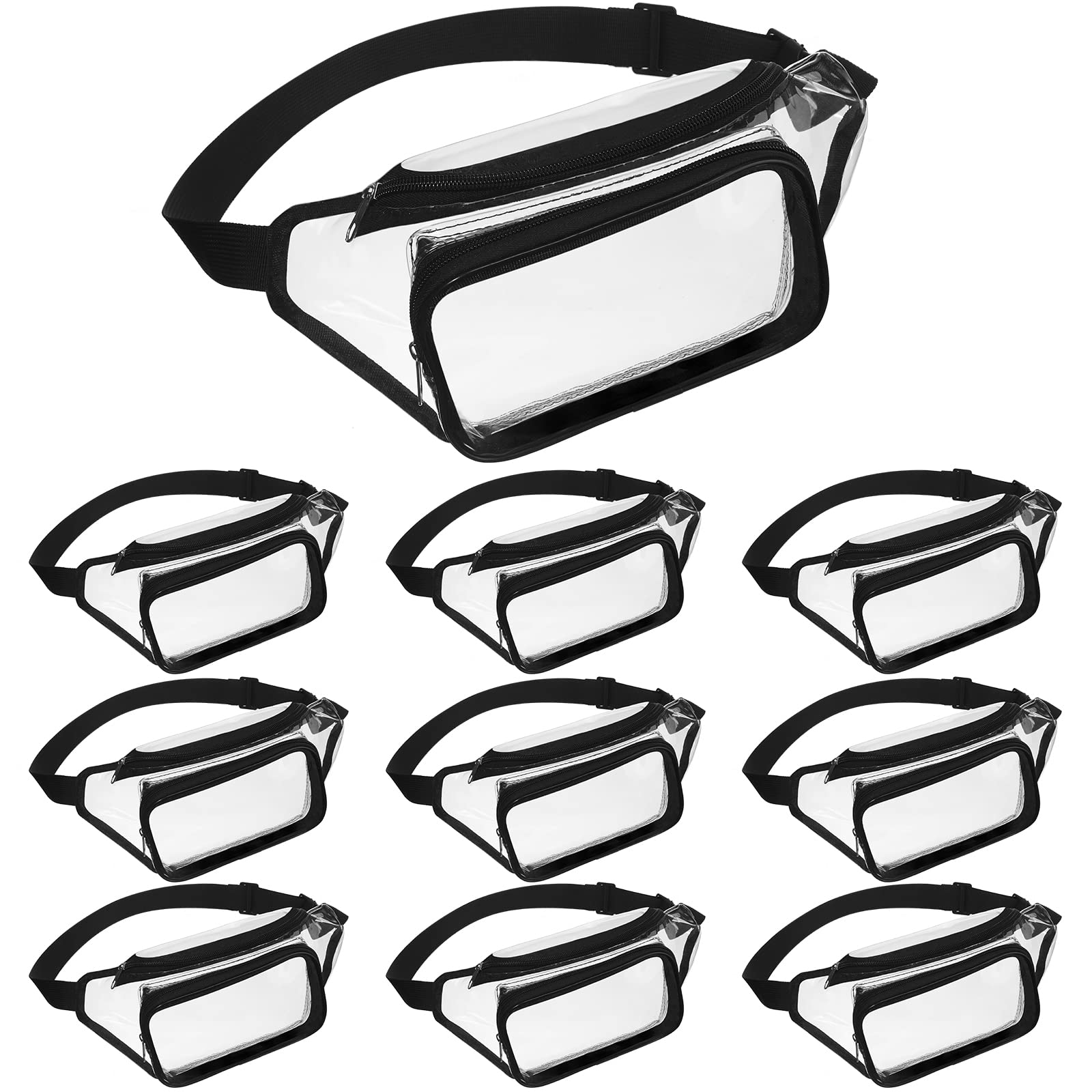 10 Pcs Clear Fanny Packs, Waterproof Clear Waist Bag Transparent Stadium Approved Purse Cute Adjustable Belt Bag Portable Waist Pack for Men Women