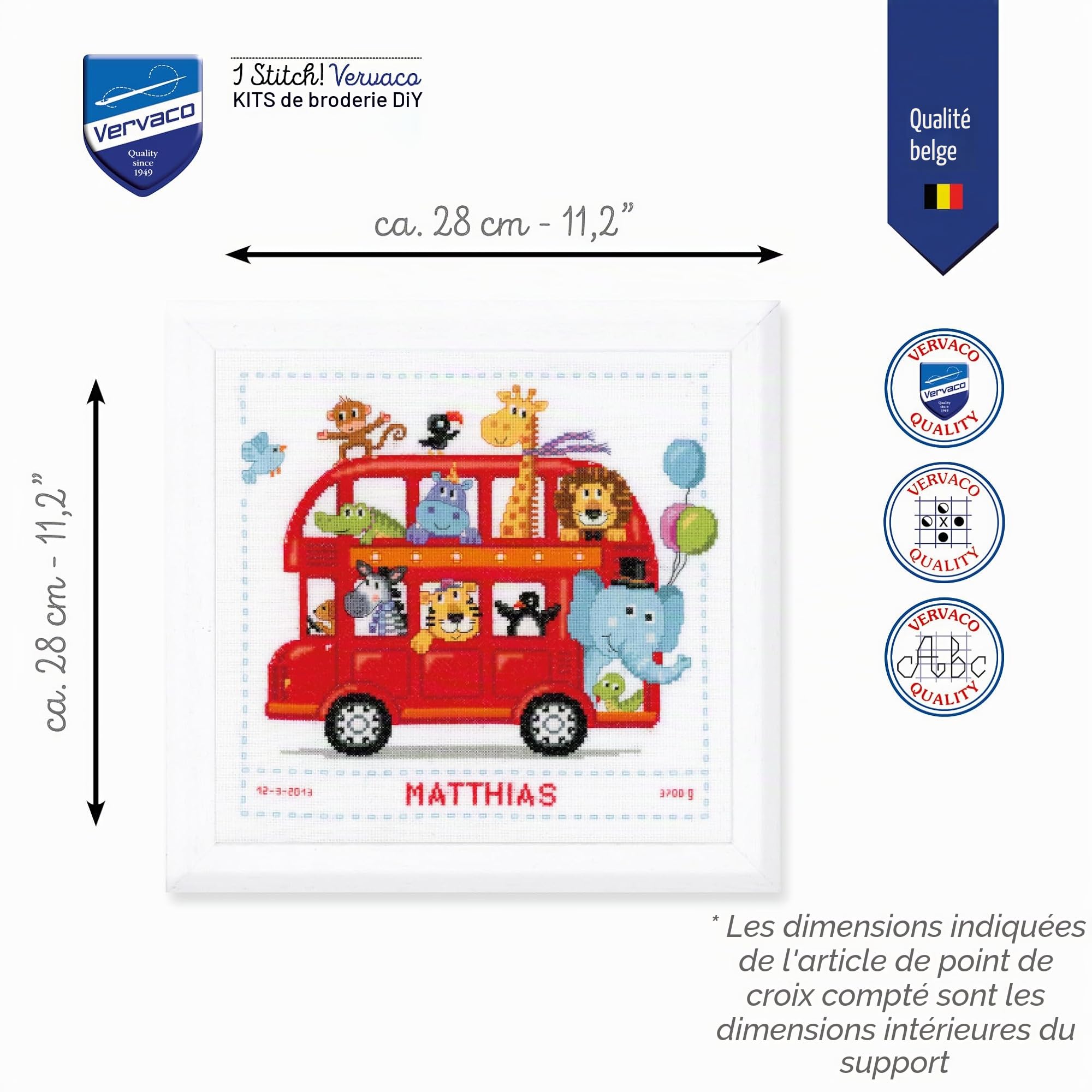 Vervaco Point De Croix Compté Kit DIY Cadeau Bebe Naissance Personnalisé EXCURSION SAFARI Tableau Complet Kit De Broderie Loisir Créatif Maison Décoration ca. 28 x 28 cm Cross Stitch