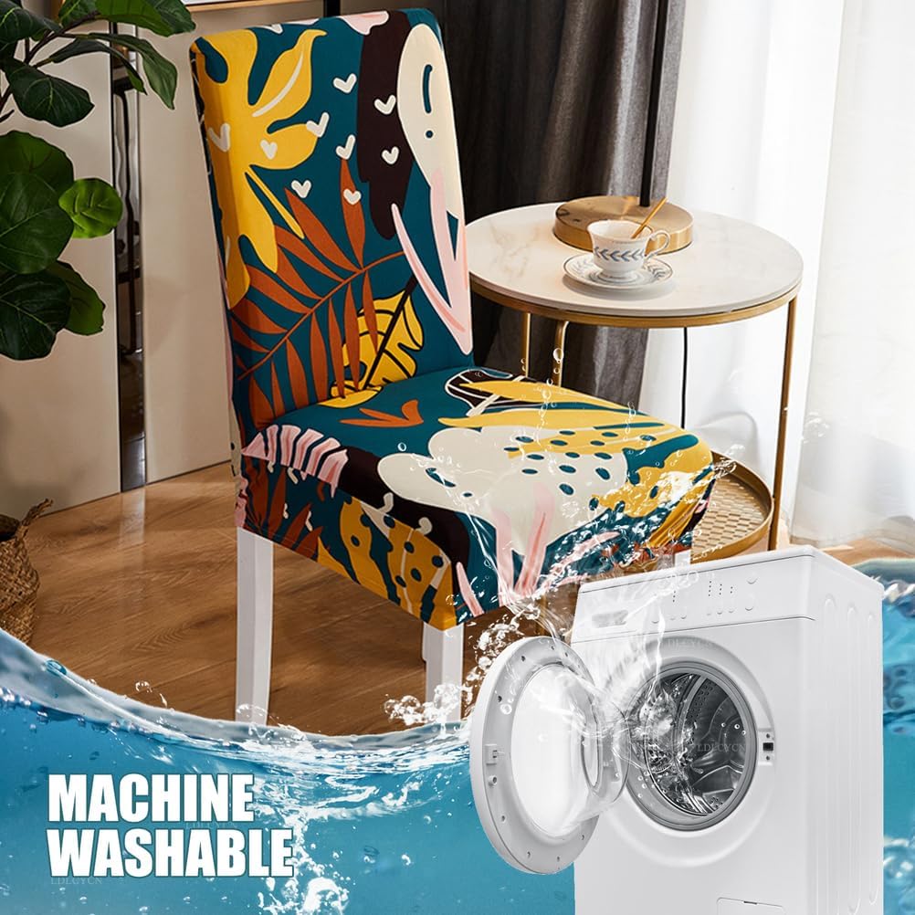 Q,4pcs, Dining Chair Cover Stretch Chair Slipcover Set of 2/4 Removable Washable Dining Chair Protector with Simple Pattern Chair Seat Slipcover for Kitchen Restaurant Hotel