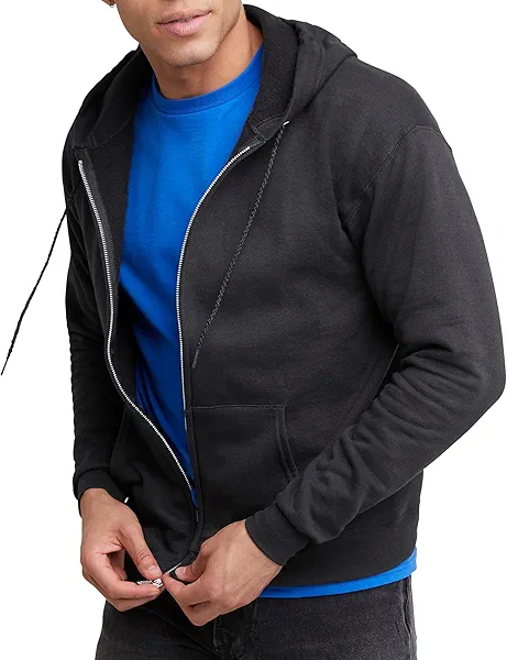 Hanes mens Full-zip Eco-smart Hoodie athletic sweatshirts, Black, Large US