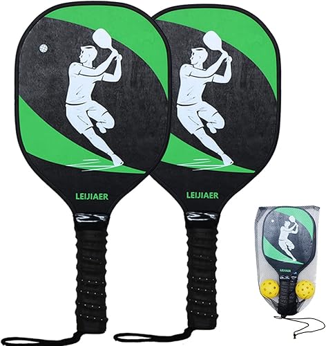 Doorslay Juego de 2 palas de pickleball con 2 raquetas de fibra de vidrio, 2 bolas de pickleball con bolsa de transporte para interiores y