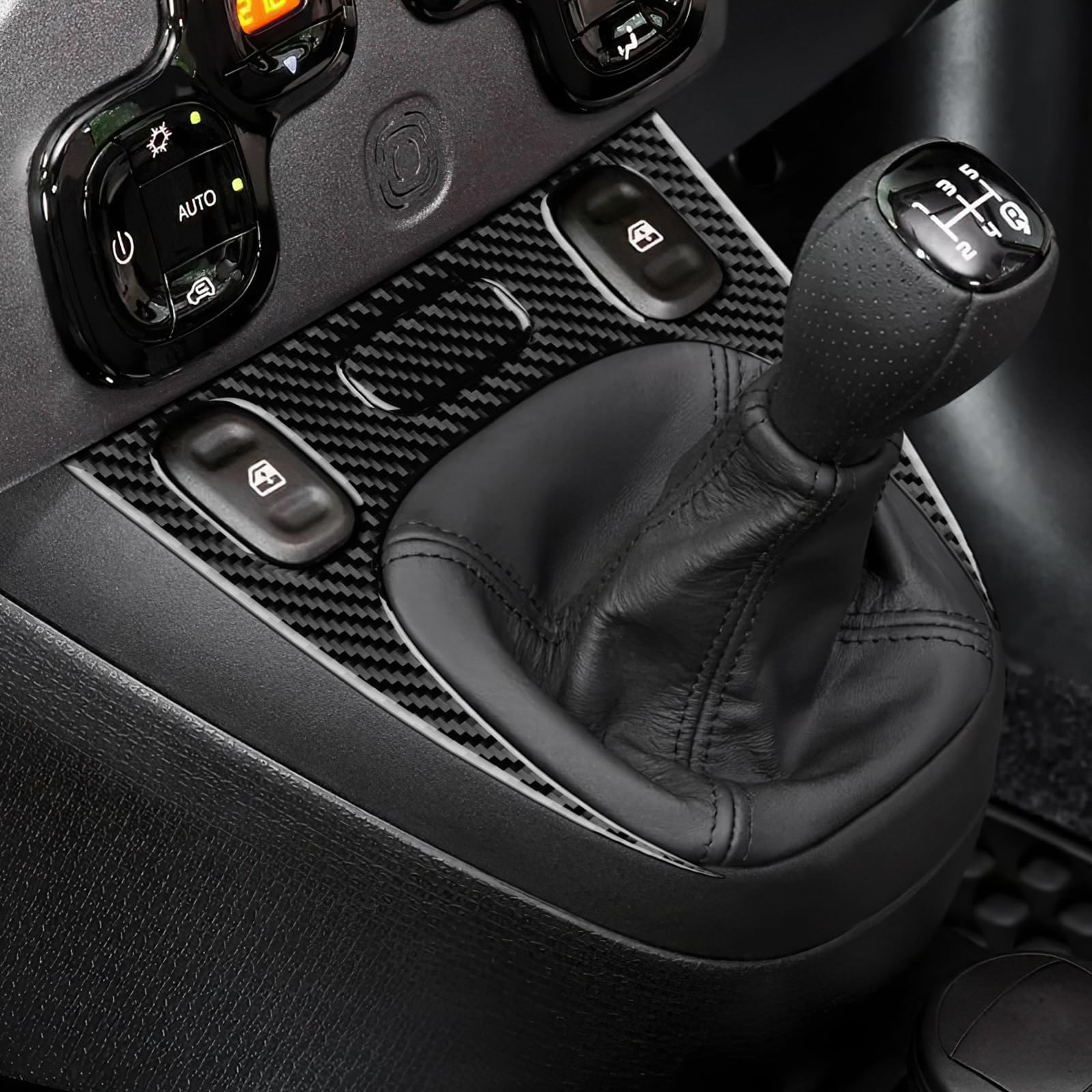 KUNGKIC Fibra di carbonio Auto Pannello di controllo Copertura Telaio Ingranaggio Adesivi Per Fiat Panda 169 319 2013-2020 2021 2022 2023 2024 2025 cambio pannello Interno Accessori decorativi (nero)