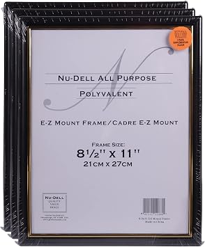 NuDell 3 8.5" x 11" Economy EZ Mount Document Frame with Plastic Face VALUE PACK, Black w/ Gold Trim