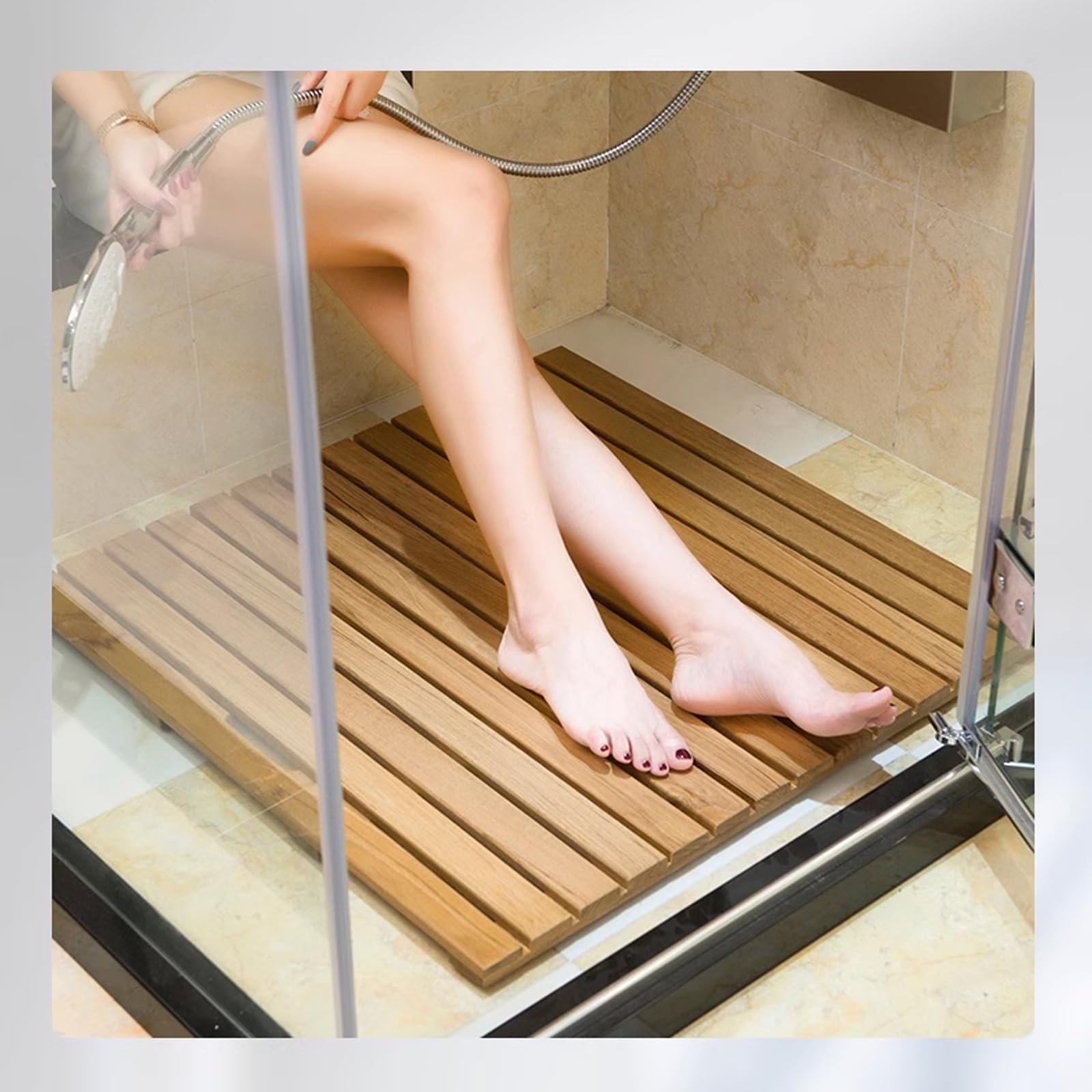 Tappetino da doccia in legno di teak, resistente, con manici, multiplo