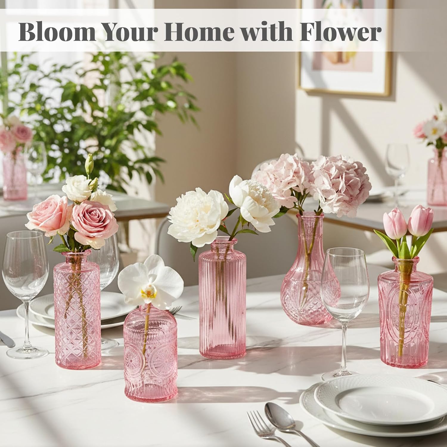 BEAHOT 24 Pack Pink Bud Vases in Bulk,Mini Glass Vintage Vases for Centerpieces,Wedding Decor, Small Flower Vases for Party & Home Decaration,Mother's Day (Pink) - Image 9