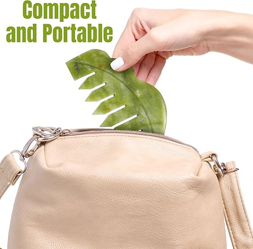 Miniatura 6 de Geiserailie 2 peines de jade con piedra de masaje, peine para el cabello, guasha, raspado del cuero cabelludo, herramienta de masaje facial,