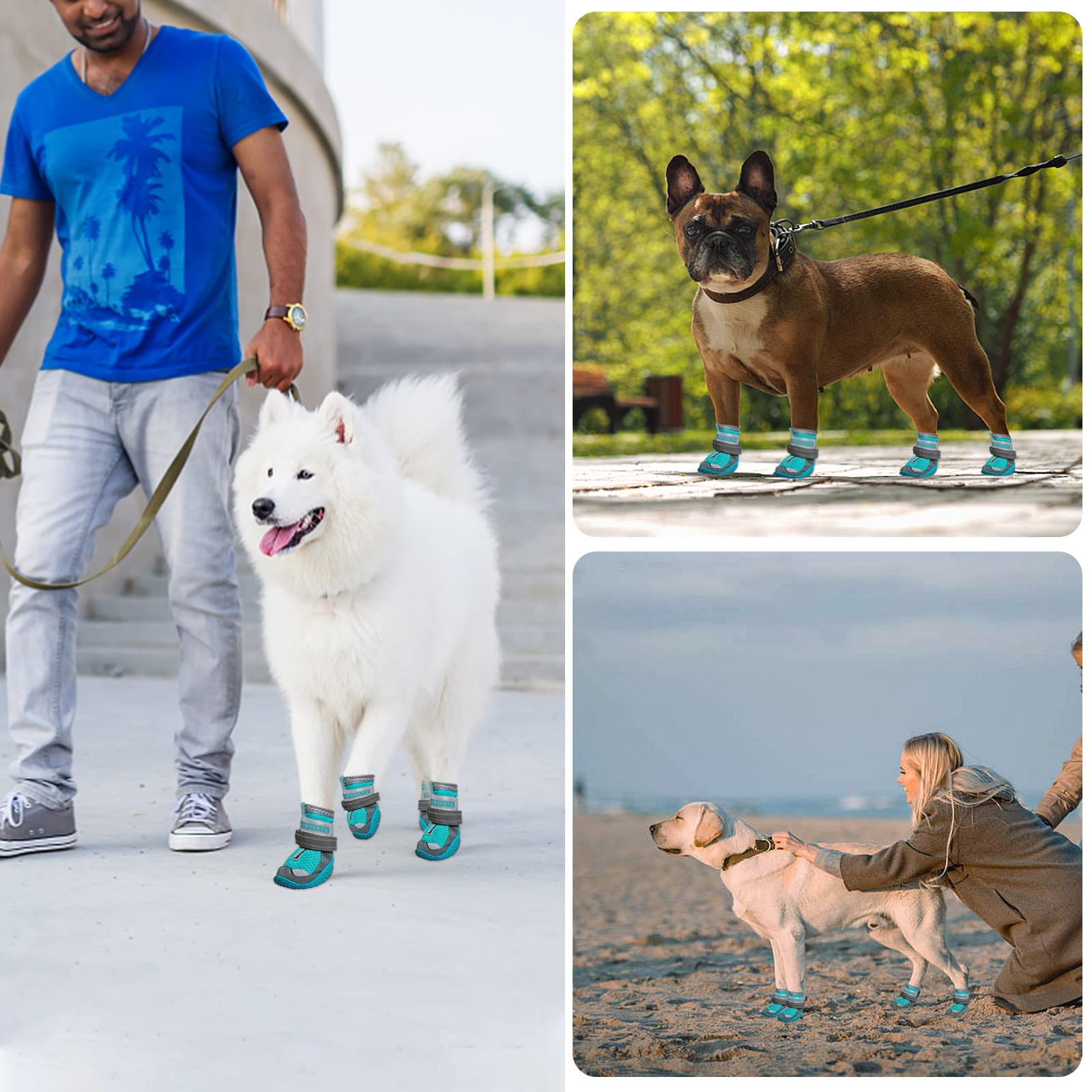 Stivali per Cani, 4pcs Scarpe per Cani Traspirante Antiscivolo con Cinghie Regolabili Riflettenti per Cani Piccola Taglia Media