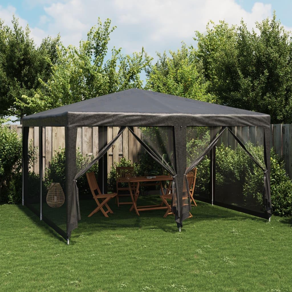 Tente de fête avec 8 panneaux latéraux en maille - Anthracite - 4 x 4 m - Avec structure en fer solide - Grande tonnelle pour jardin, mariage, célébrations, événements - 400 x 400 x 268 cm