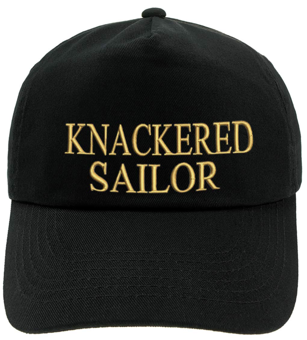 4Sold Boys Adult Size Gold Knackered Sailor Mens Women 100% Cotton Yachting Baseball Cap Inscription Lettering Baseball Captain Sun Summer Hat Black Gold - Knackered Sailor,Adult