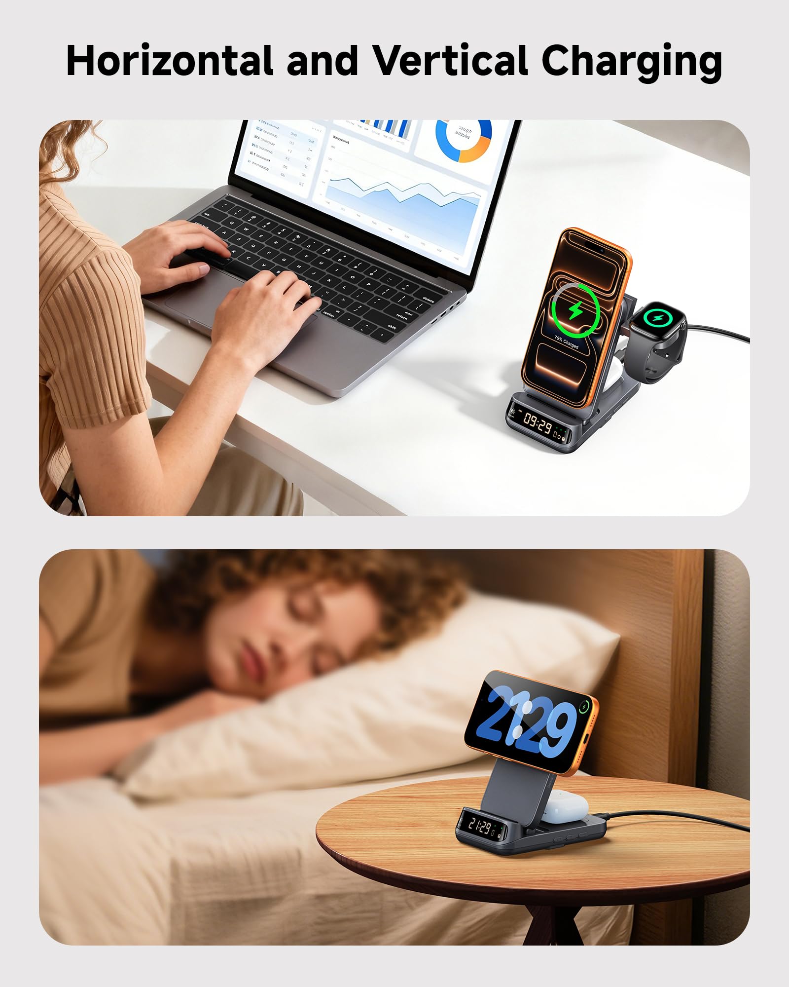 Supporto caricabatterie wireless 3 in 1 da 25 W, compatibile con MagSafe, stazione di ricarica magnetica da viaggio pieghevole con orologio per iPhone 17/16/15, Apple Watch, Air Pods, SwanScout 708M