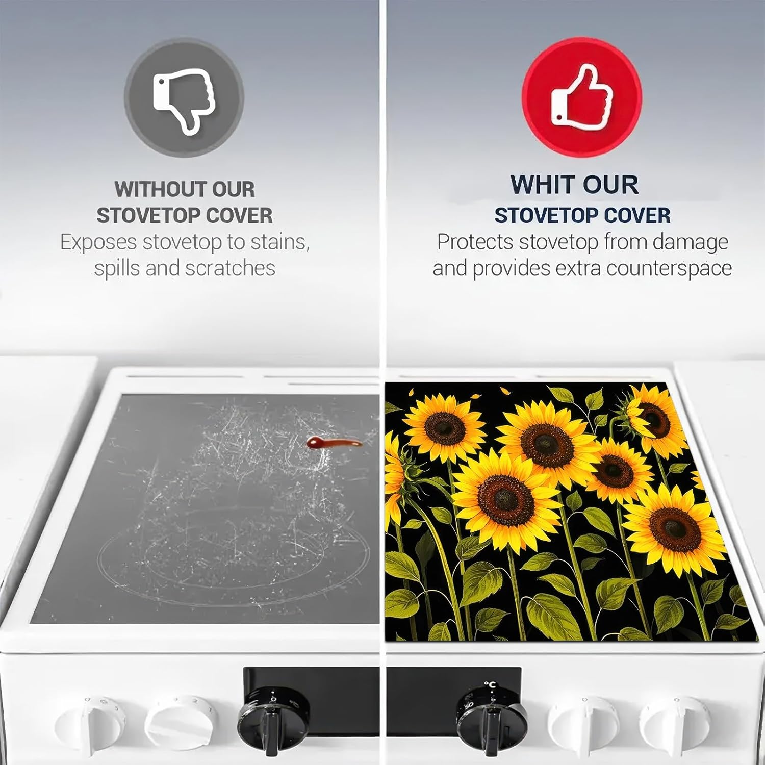 HOMETITUTE Sunflower Stove Top Cover 28x20 Inch Diatomite Kitchen Mat Heat Resistant Coffee Mat Electric Stove Cover Countertop Protector Farmhouse Floral Decor Pad