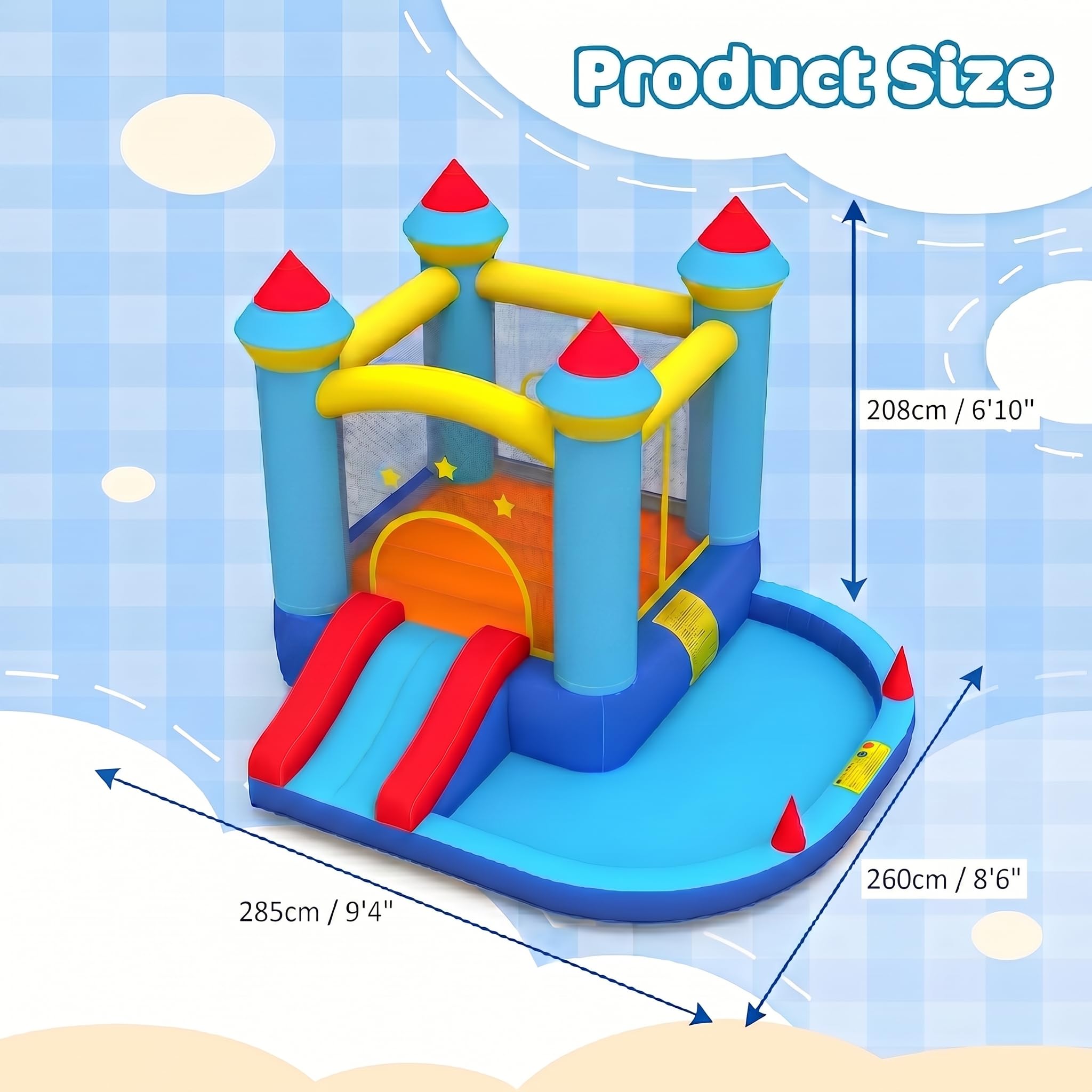 AKEYDIY Castillo Hinchable con Tobogán y Piscina de Bolas 310 x 265 x 215 cm, para Niños de 3 a 10 Años, para Interior/Exterior (Azul con Piscina)