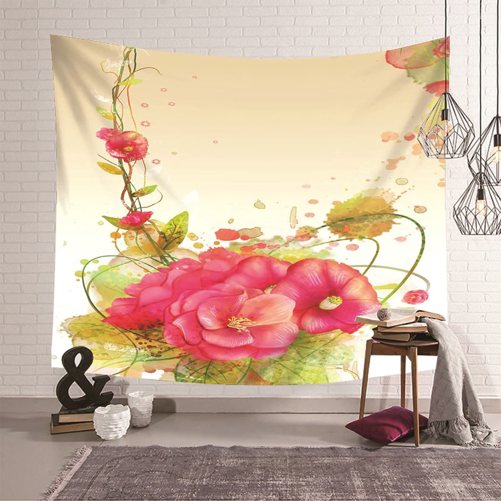 Tapiz de pared KnSam con diseño de flores rosa en poliéster para decoración de 150x130 cm