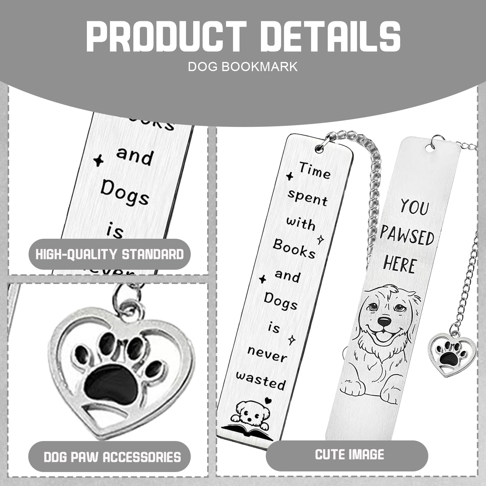 Book Marks Women, Dog Bookmark for Reading Women 2 Pcs Elegant Stainless Steel Bookmarks - Image 3