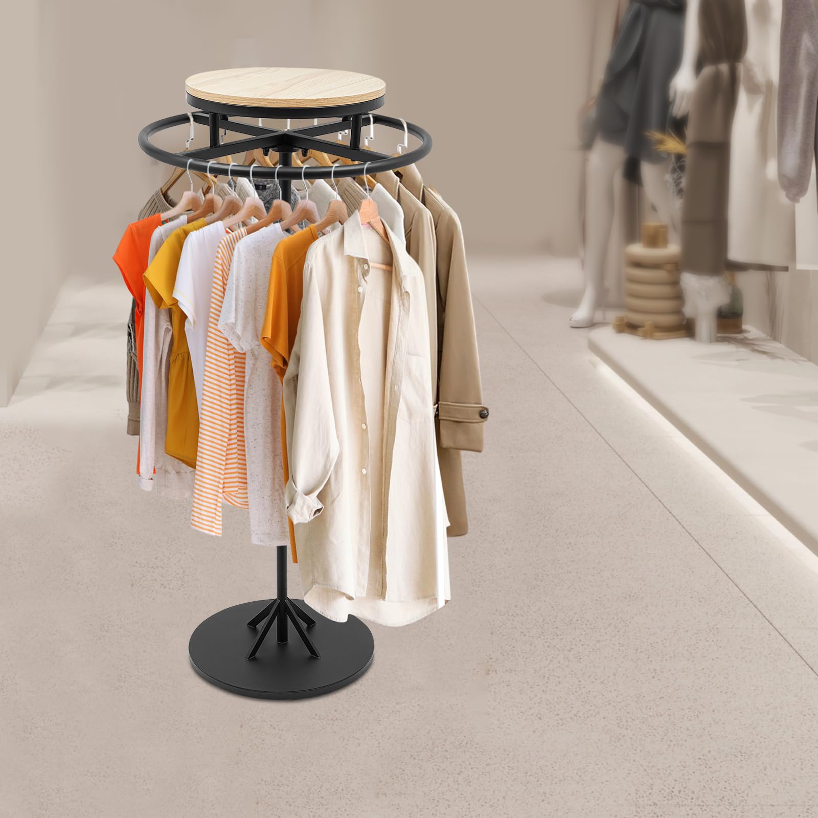 Appendiabiti rotondo girevole a 360°, 60 x 140 cm, in metallo girevole per boutique, negozi di abbigliamento, supporto rotondo con rotazione per la decorazione del negozio