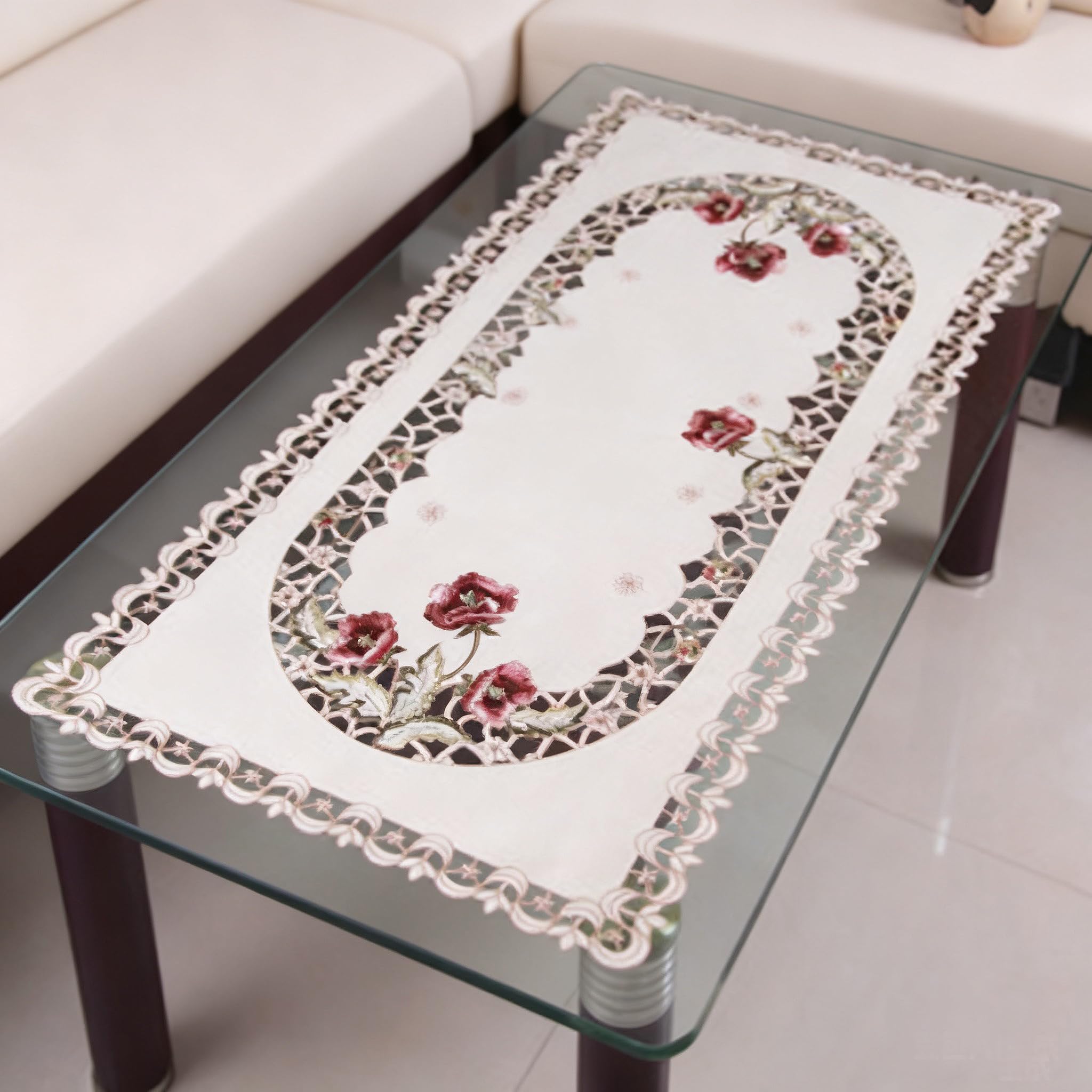 Amazon｜LeLehome 68インチ x 100インチ 長方形フラワー刺繍テーブル