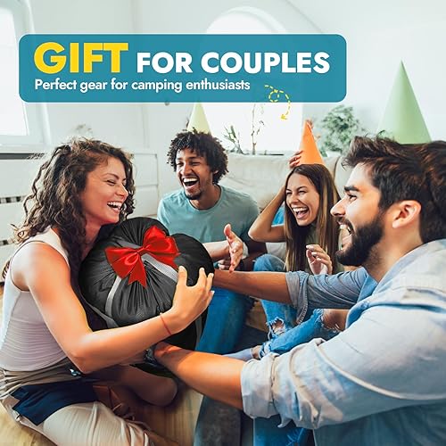 Miniatura 7 de CANWAY Saco de dormir doble de franela para adultos, clima frío, tamaño Queen, saco de dormir para dos personas para acampar con 2 almohadas