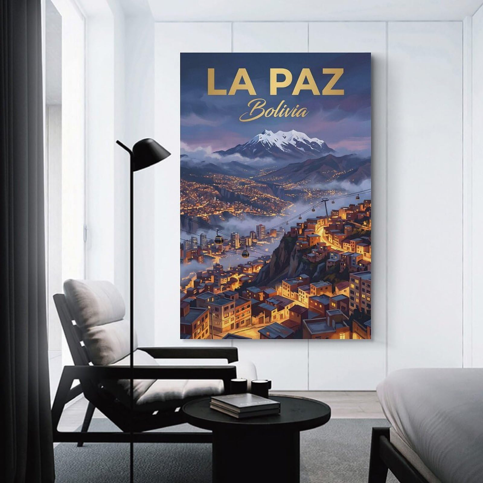 Junmoney La Paz Bolivia Cityscape with Mountains Wall Art Print, 24x36inch(60x90cm), for Wall Displays, Bedrooms Or Room Updates, A Versatile Canvas Print for Layering