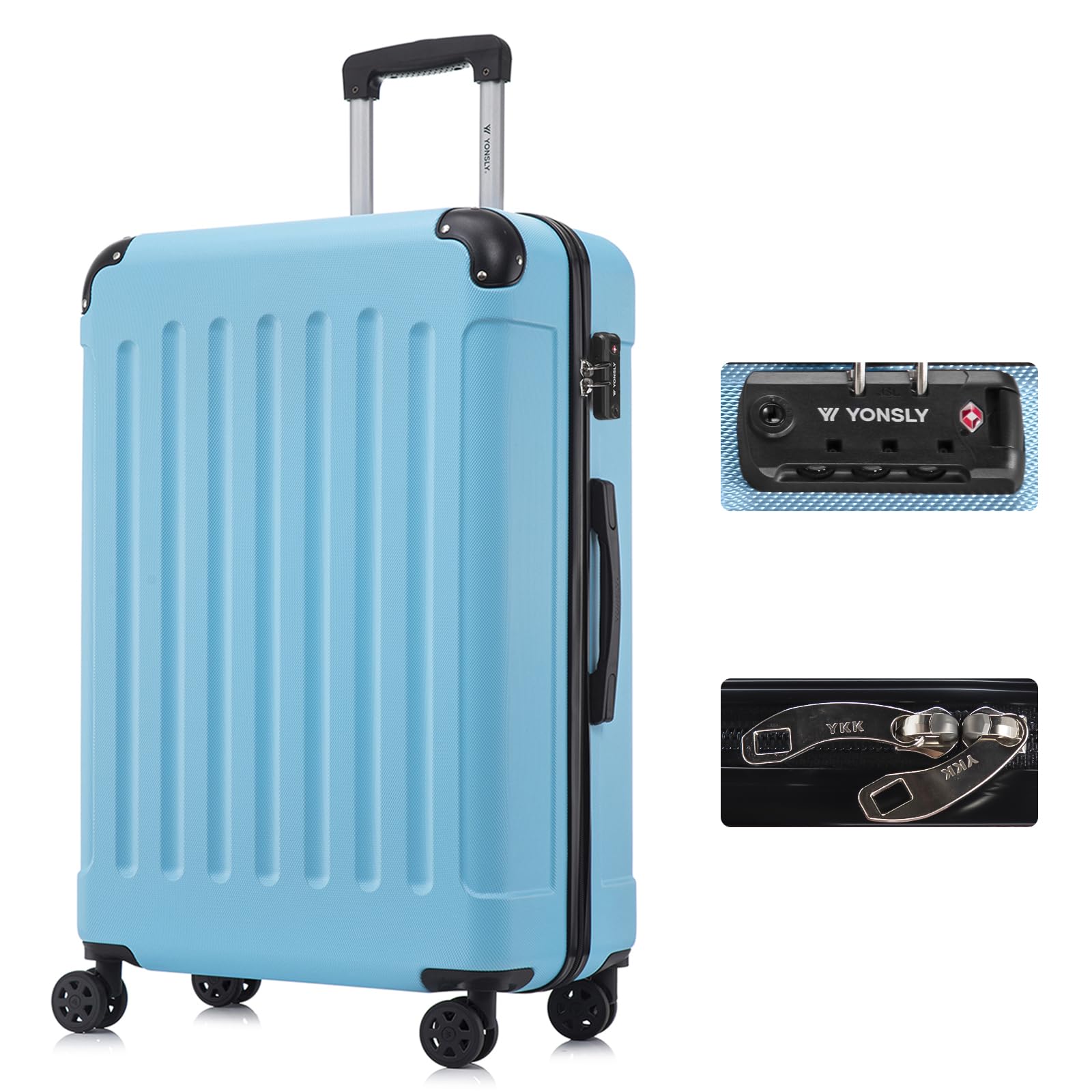 yonsly Koffer Suitcase, Trolley Reisekoffer, Rollkoffer Handgepäck mit 4 Rollen 360°, ABS Hartschalen, Sicherheitsschloss, Weicher Gummigriff, 210D-Futter