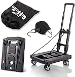 Folding Hand Truck Lightweight Hand Truck Dolly Foldable,Luggage cart with 4 Rotate Wheels, Utility Cart with Adjustable Handle,Collapsible Dolly for Moving-Black