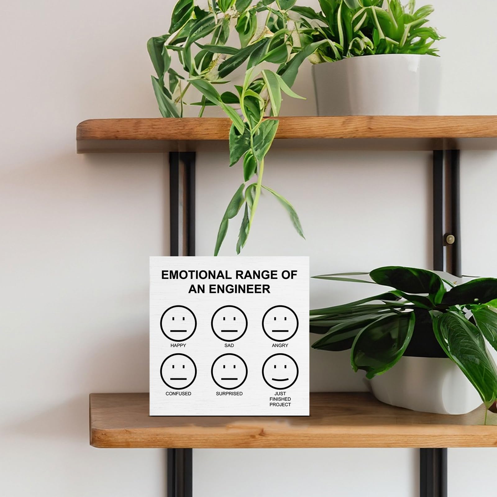 Engineer Gifts for Women Men, Funny Sarcastic Gifts for Engineers, Emotional Range of an Engineer Wooden Sign for Home Office Desk Decor 5 x 5 Inches