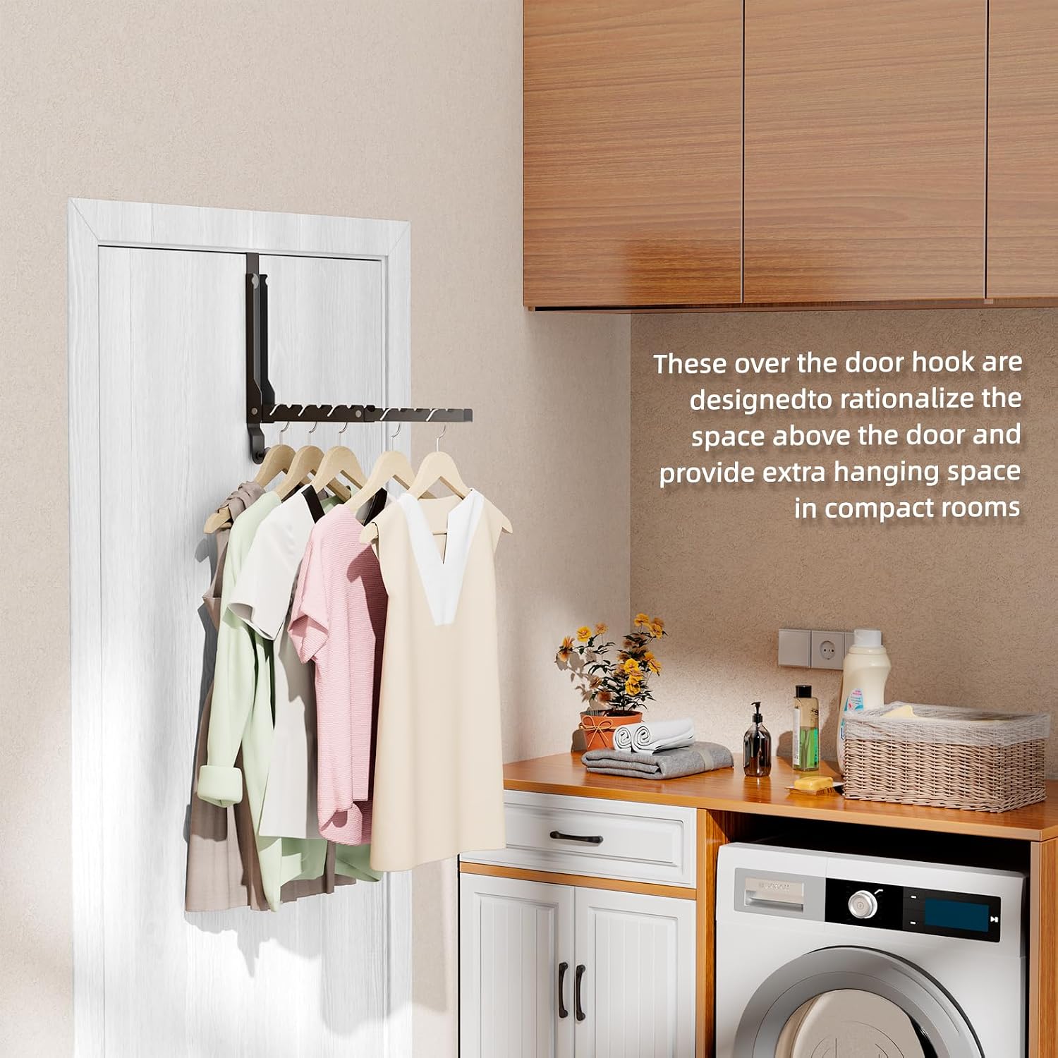BAKON Heavy Duty Over Door Hooks with 10 Ridges,Compact Double Folding Over the Door Hanger for Bathroom Laundry, Portable Clothes Drying Rack with Hook, Over the Door Clothes Hanger for Bag(1, Black) image 5