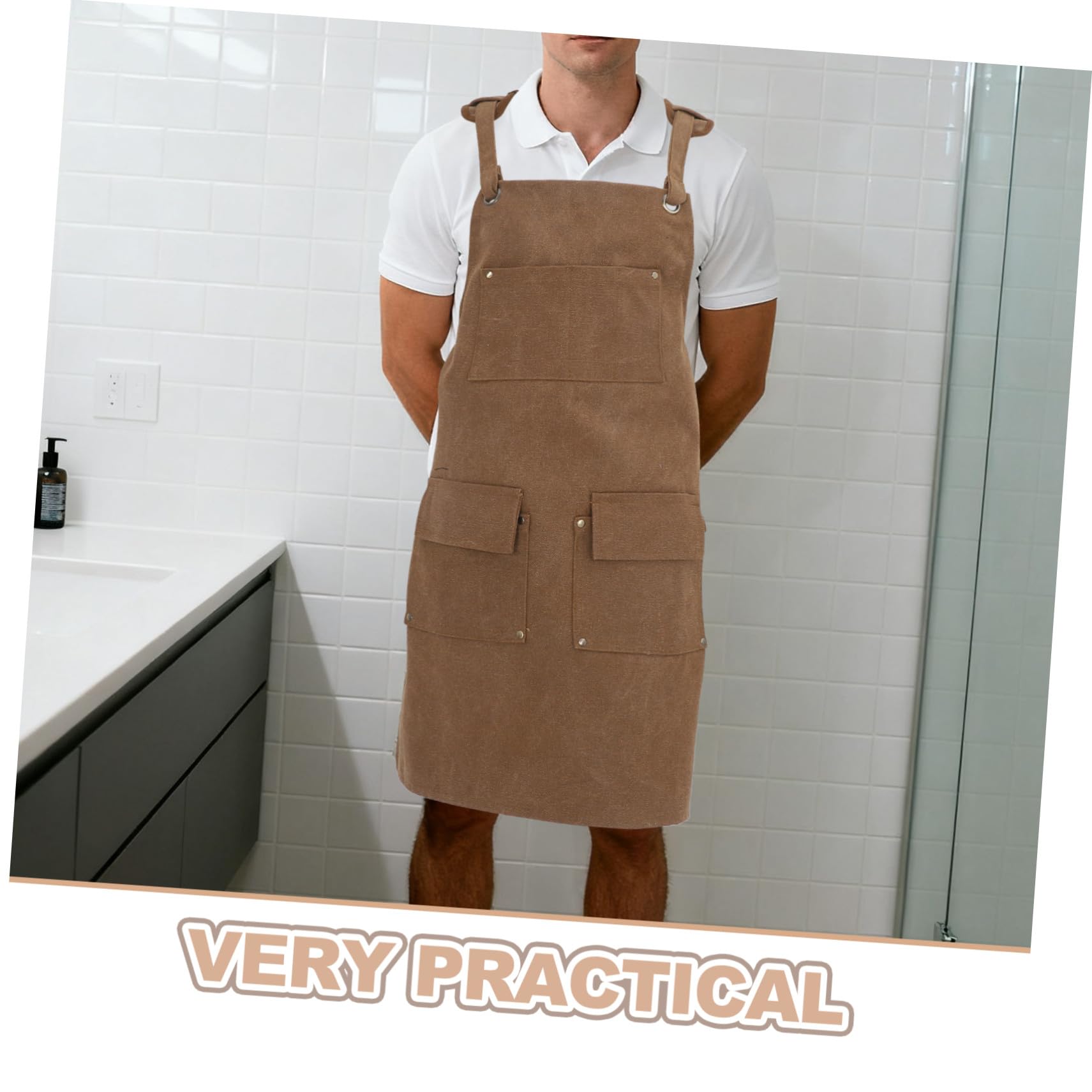 Hohopeti Delantal Para Adultos Mono De Trabajo Peto Trabajo Delantal De Chef Para Mujer Con Bolsillos Light Brown