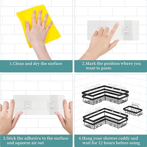 Miniatura 7 de StorageRight Organizador de ducha esquinero, paquete de 3 accesorios de baño adhesivos con soporte para jabón, estante organizador de ducha de acero