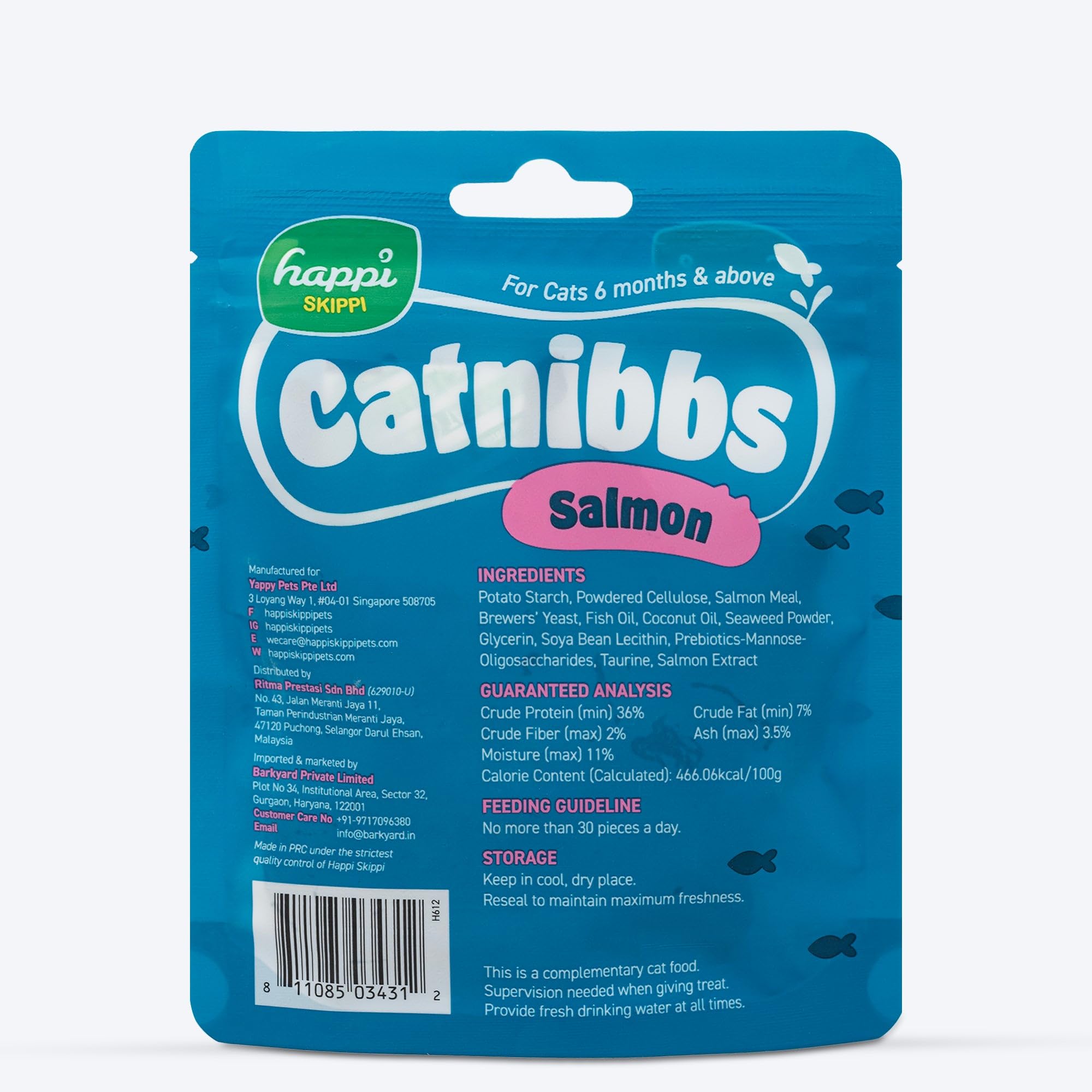 Happi Skippi Catnibbs Salmon Shiny Coat Chewy Snack - 60g | Soft, Yummy & Omega-Rich Bites Supporting Skin Health | Tasty Chews Breeds and Life Stages 1