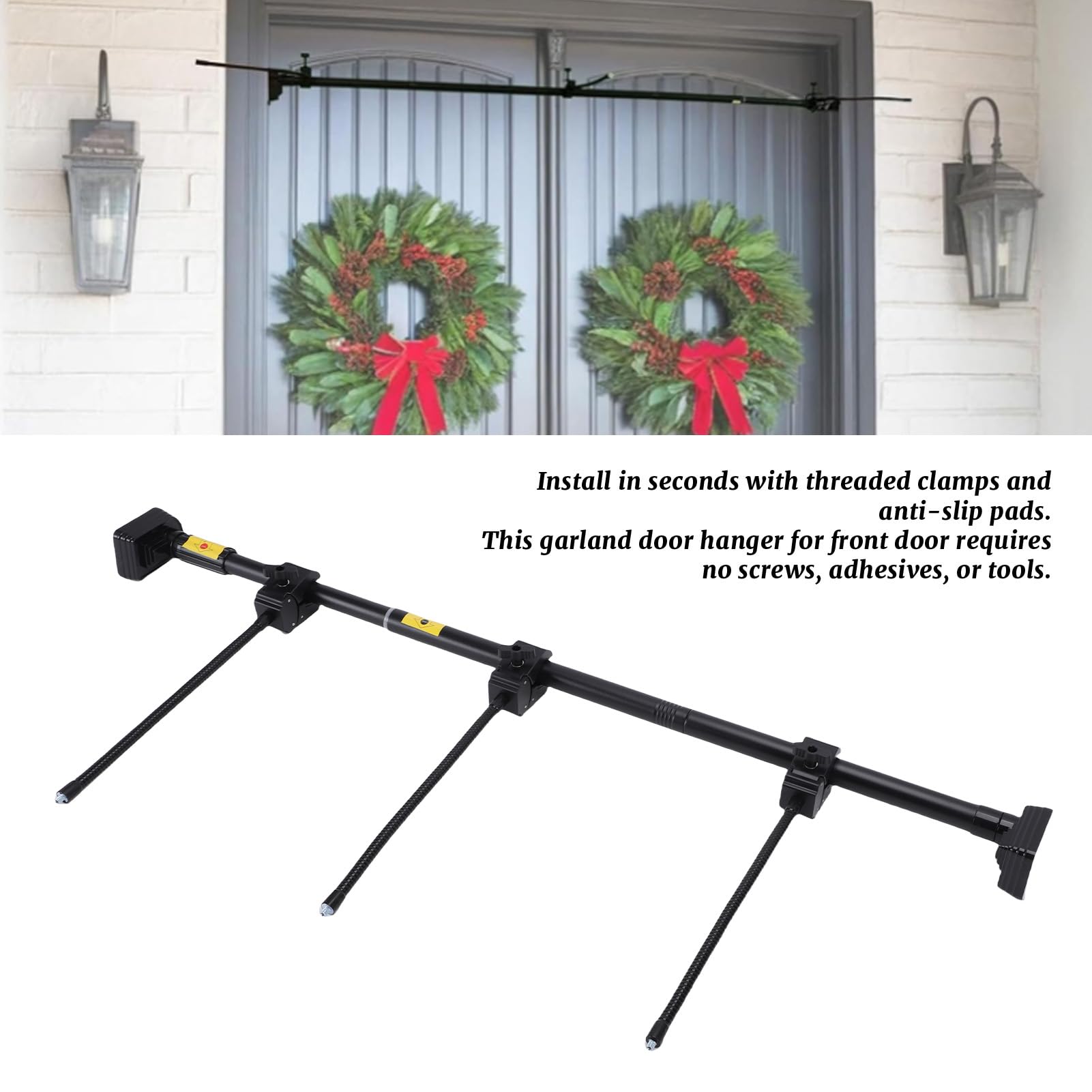 Chrees Colgador de Guirnalda Ajustable de Acero Inoxidable Antideslizante para Decoraciones Navideñas para Puerta Delantera Negro (80 a 100 cm)