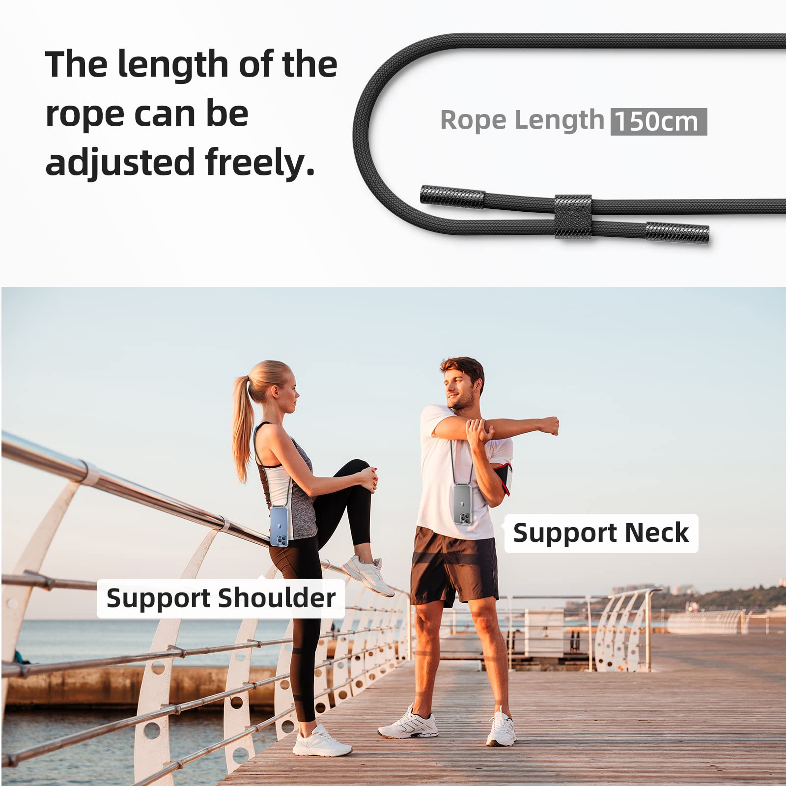 GOODVISH Cover Trasparente con Cordino per iPhone 13 PRO Max 6.7'',Custodia con Regolabile Collana per iPhone 13 Pro Max, [Antiurto] [AntiGraffio] [Antiscivolo] Case con Laccio Tracolla,Nero