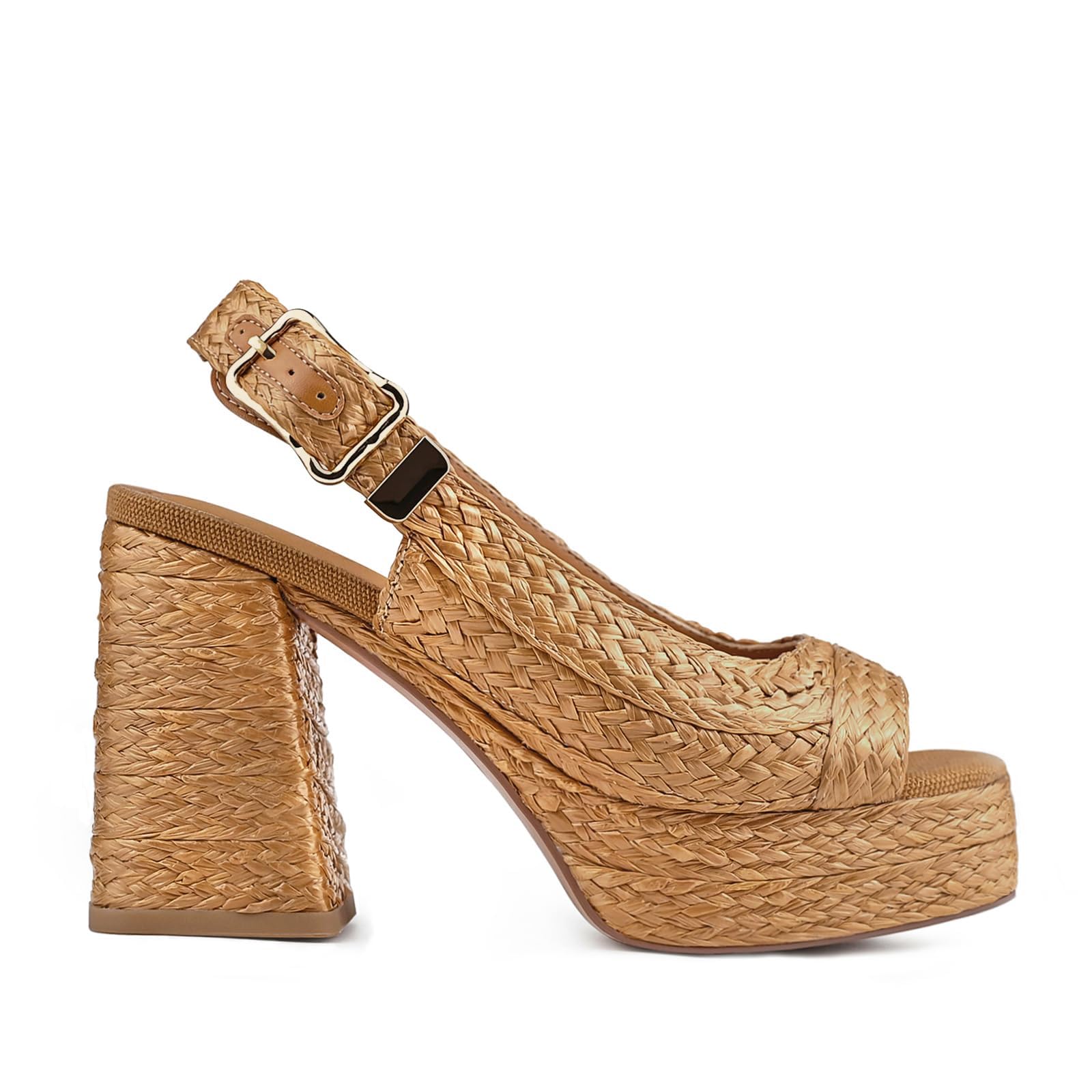 Women's retro woven platform slingback sandals with chunky block heel