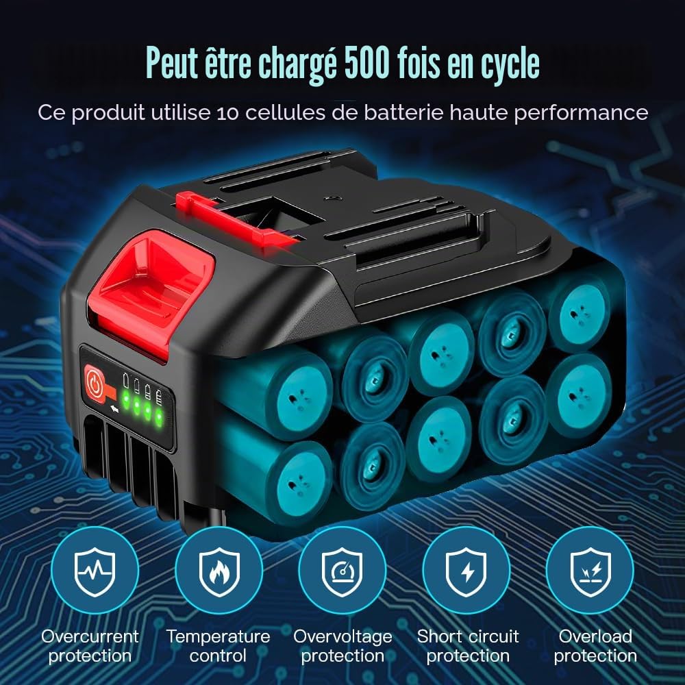 2 pièces 21 V 4,0 Ah Batterie pour outils électriques, batteries pour taille-haies, tondeuses, souffleurs à feuilles, taille-haies, aspirateurs à feuilles, nettoyeurs haute pression, coupe-bordures