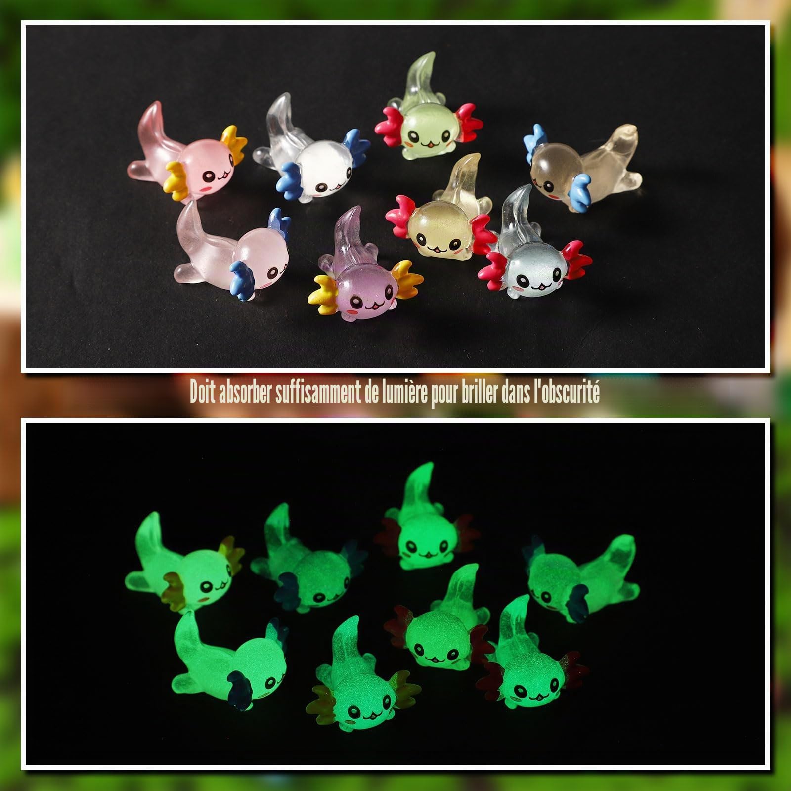 Lot de 24 mini figurines d'axolotl en résine à paillettes pour bricolage, jardin, paysage, maison de poupée, aquarium, décoration de maison, fête d'anniversaire (6 couleurs
