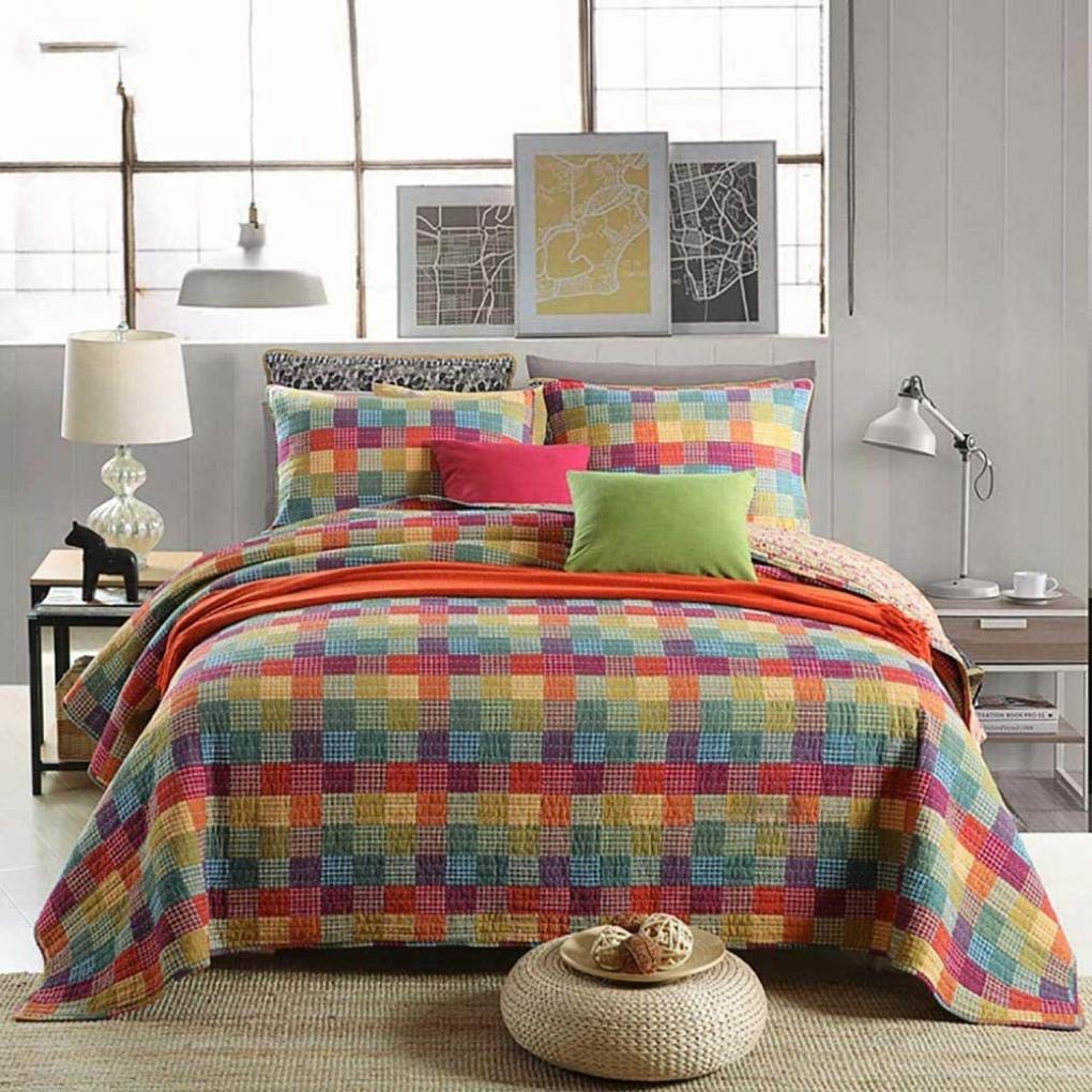 Sjdopulse Patchwork10 230X250cm Antique Chic Patchwork Bedspread With 2 Pillowcases Quilted Quilt Coverlets Washable Cotton Bed Blanket Throws, Patchwork16, 230X250cm