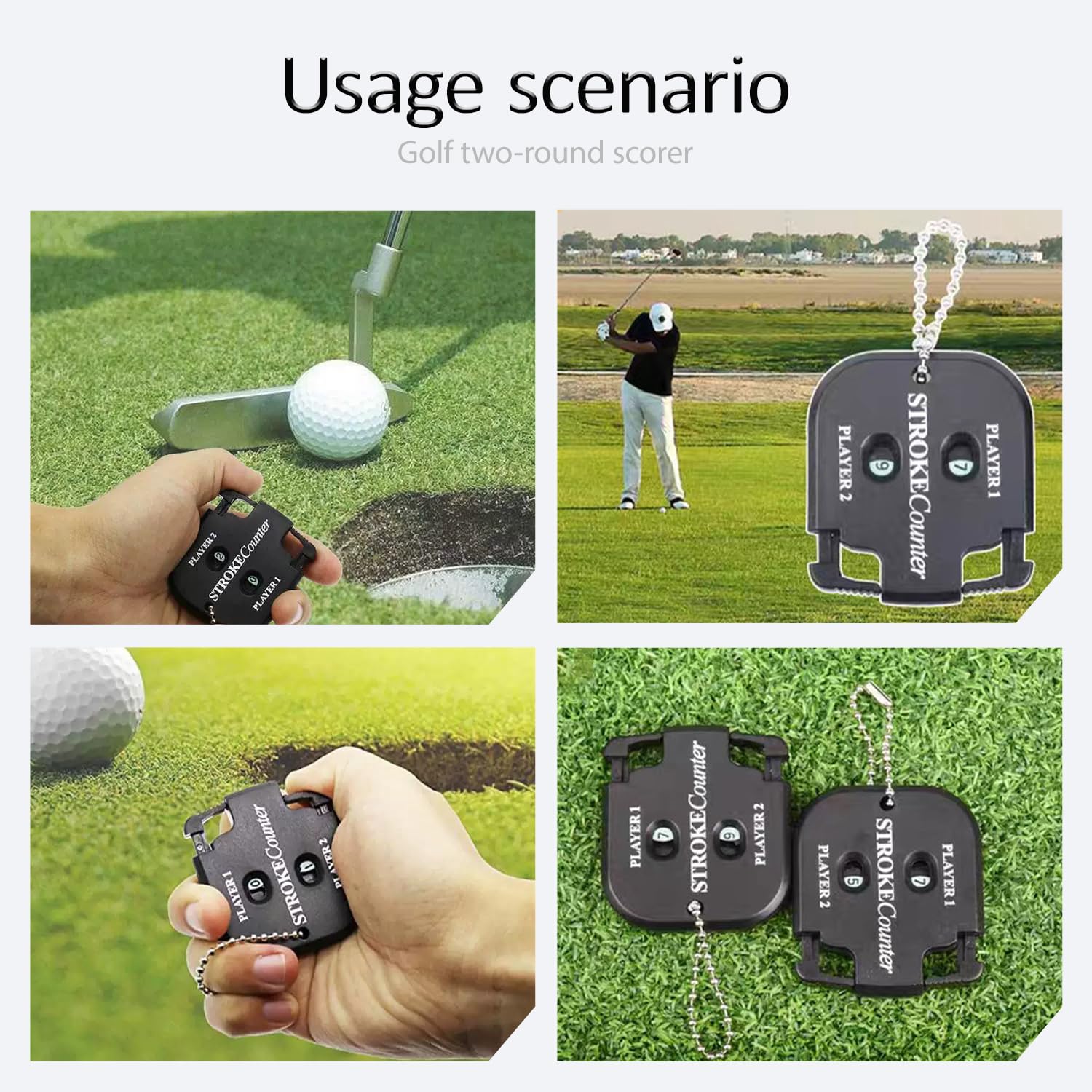4 Pezzi Segnapunti Golf con Portachiavi, Contatore di Punteggio di Golf per 2 Giocatori, Conta Buca Golf Manuale a 2 Cifre, Compatto e Leggero, Accessori Golf da Portare su Campo da Gioco