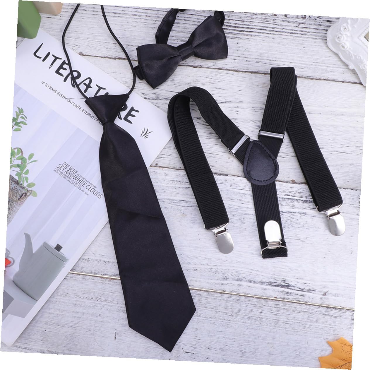 Ipetboom 3pcs Boy Girl's Elastic Bow Tie Set Boys Tie Suspenders Set Solid Comfortable for Formal Casual