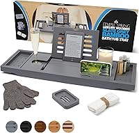 Vista 10 de Bandeja de bañera de madera Temple Spring, accesorios de baño de acacia, bandeja de baño para tina, elementos esenciales para spa en casa, tablero