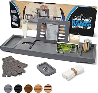 Sponsored Ad – Temple Spring Wooden Bath Tray, Bath Shelf Bathroom Accessory, Home Spa Boards for Adults, Bathtub Caddy, Bamboo Bathroom Accessories Set, Extendable Bathtub Rack with iPad & Phone Holder - Slate Grey