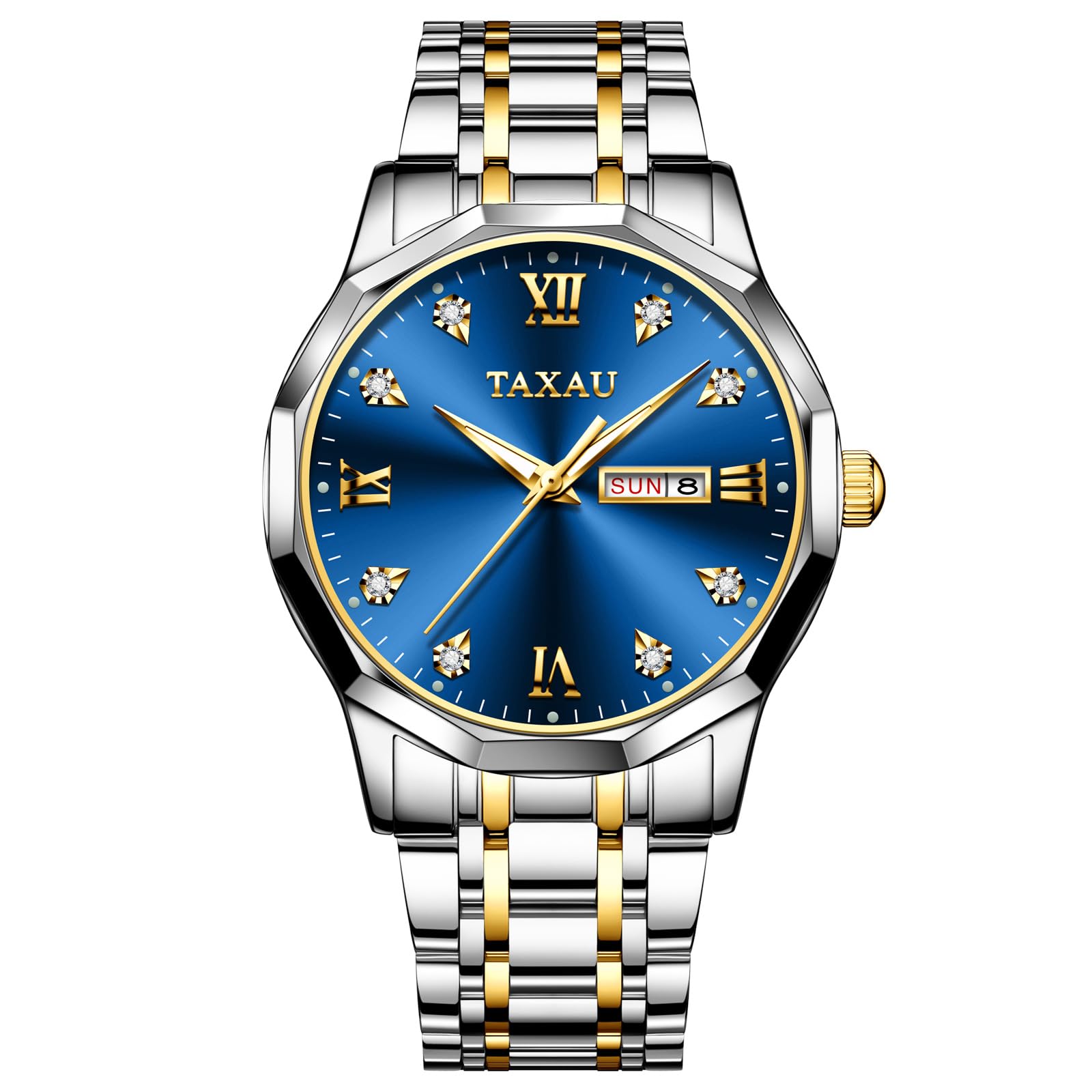 Taxau Men Watch Black Wrist Watches for Men Silver Stainless Steel Band Watch Big Face Analog Quartz Business Dress Watch for Men Fashion Luxury Everyday Waterproof Wrist Watch Day Date Mens Watch, (B0CQ3FG46R) Amazon Price History, Amazon Price Tracker