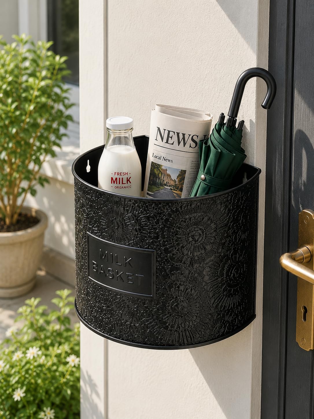 Metal Milk Basket for Wall Hanging with 2 Holes | Multipurpose Wall Storage Organizer for Milk Packets, Papers, Couriers & Kitchen Use (23 x 25 x 18 cm)-image-16