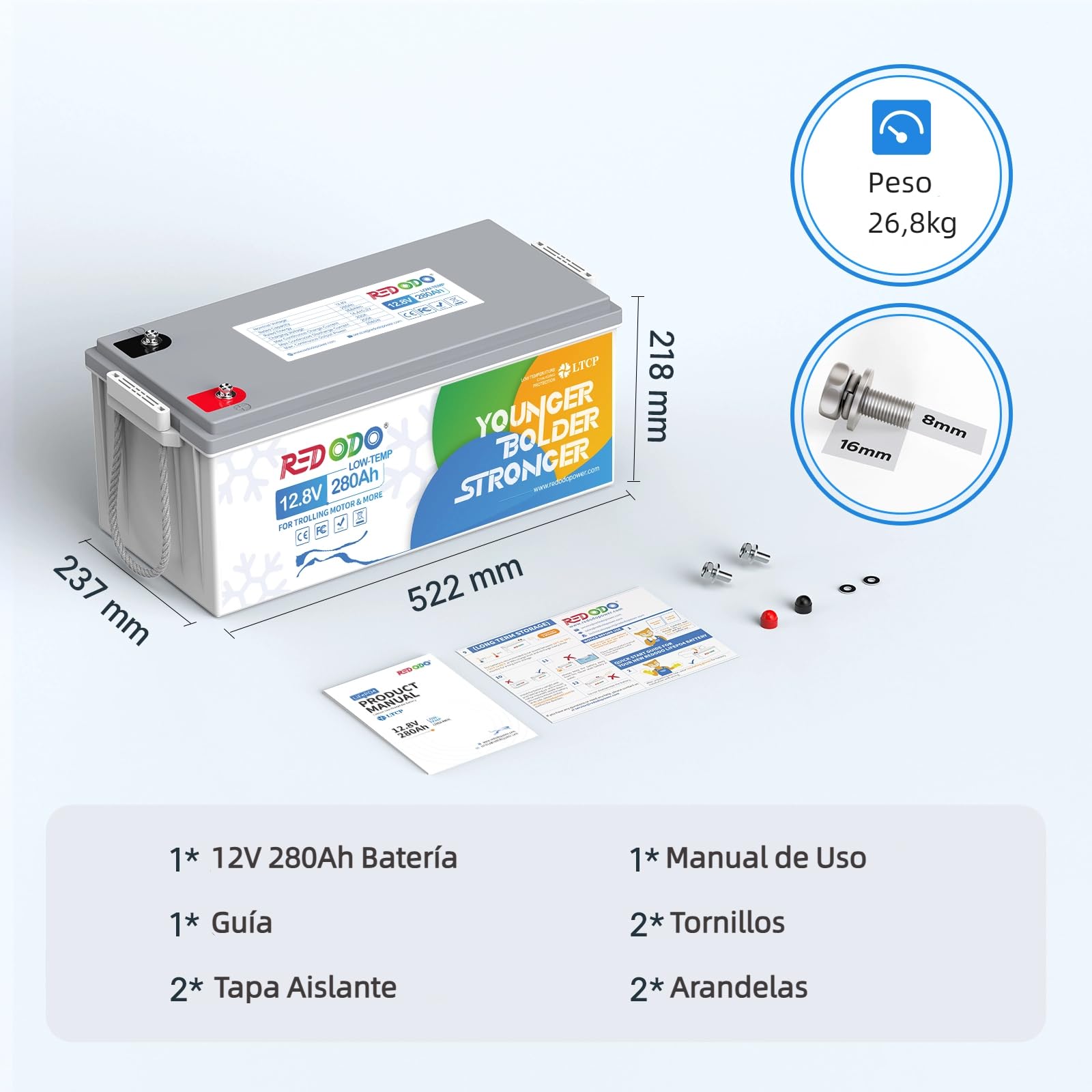 Redodo 12V 280Ah LiFePO4 Batería con Protección de Baja Temperatura Batería Litio 200A BMS Máx 3584Wh de Energía para Sistemas Solares Campistas Barcos Almacenamiento de Energía en el Hogar
