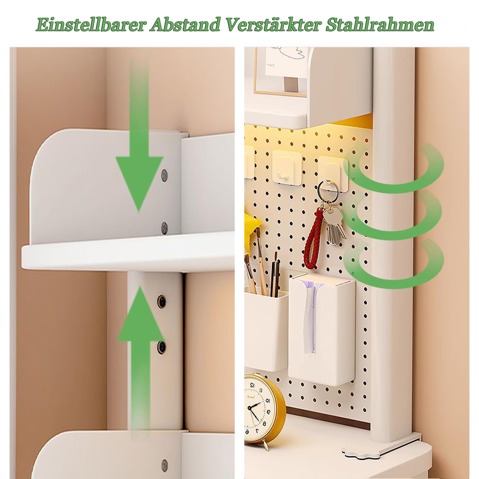 Klemmbare Schreibtisch Regal, 3 Ebenen Büro Computertisch Zubehör Organizer für Büro, Gaming, Zuhause, Aufhängbar, Klemmregal Mit 20 Zubehörteilen, (Weiß, 60x95cm)