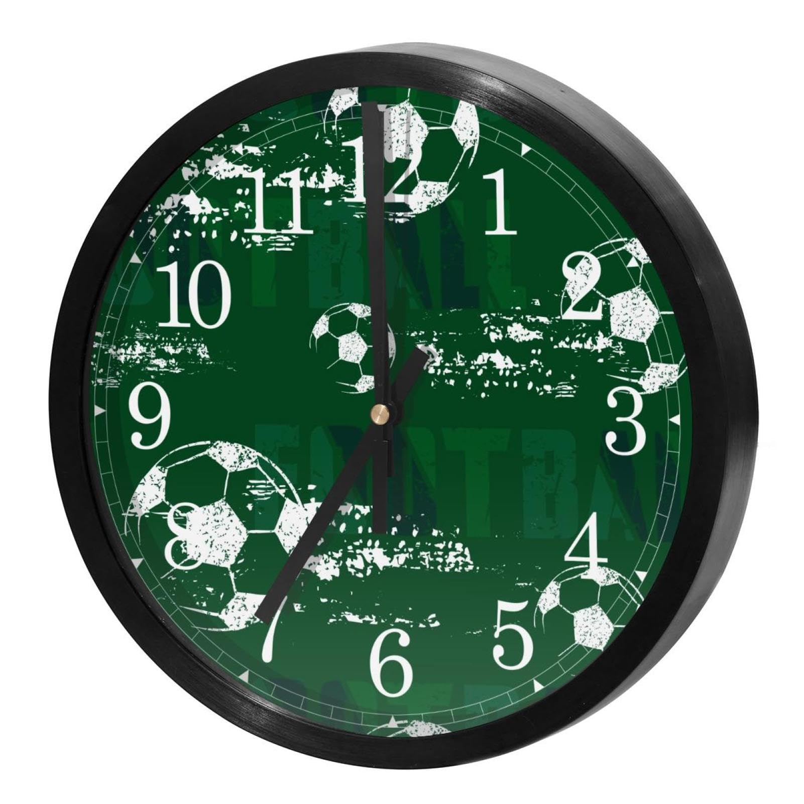 Horloge murale à quartz sans tic-tac football grunge ronde pour école