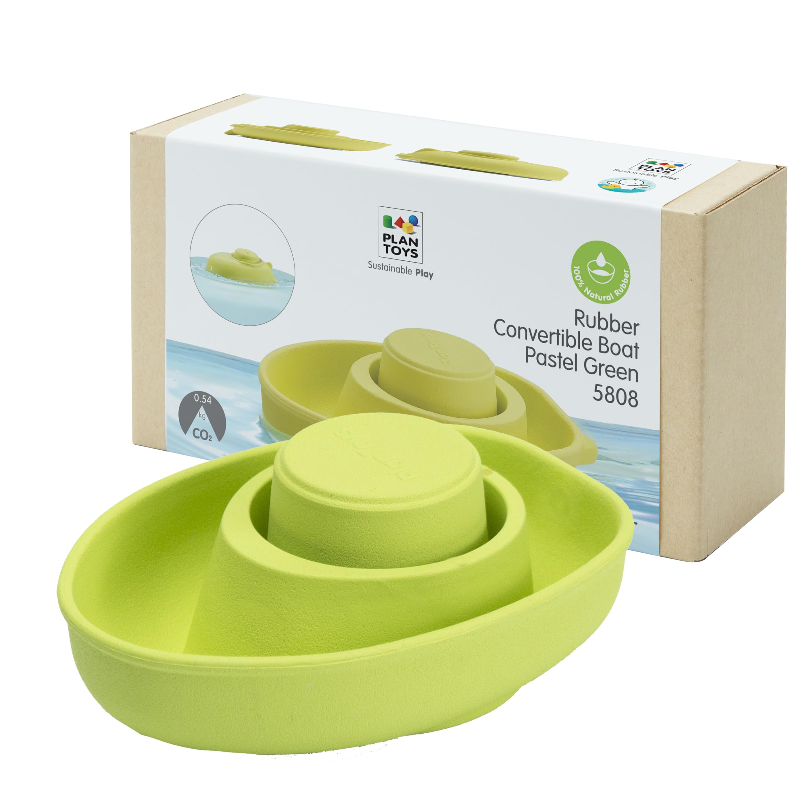 PlanToys Wooden Toys Rubber Convertible Boat-Pastel Green